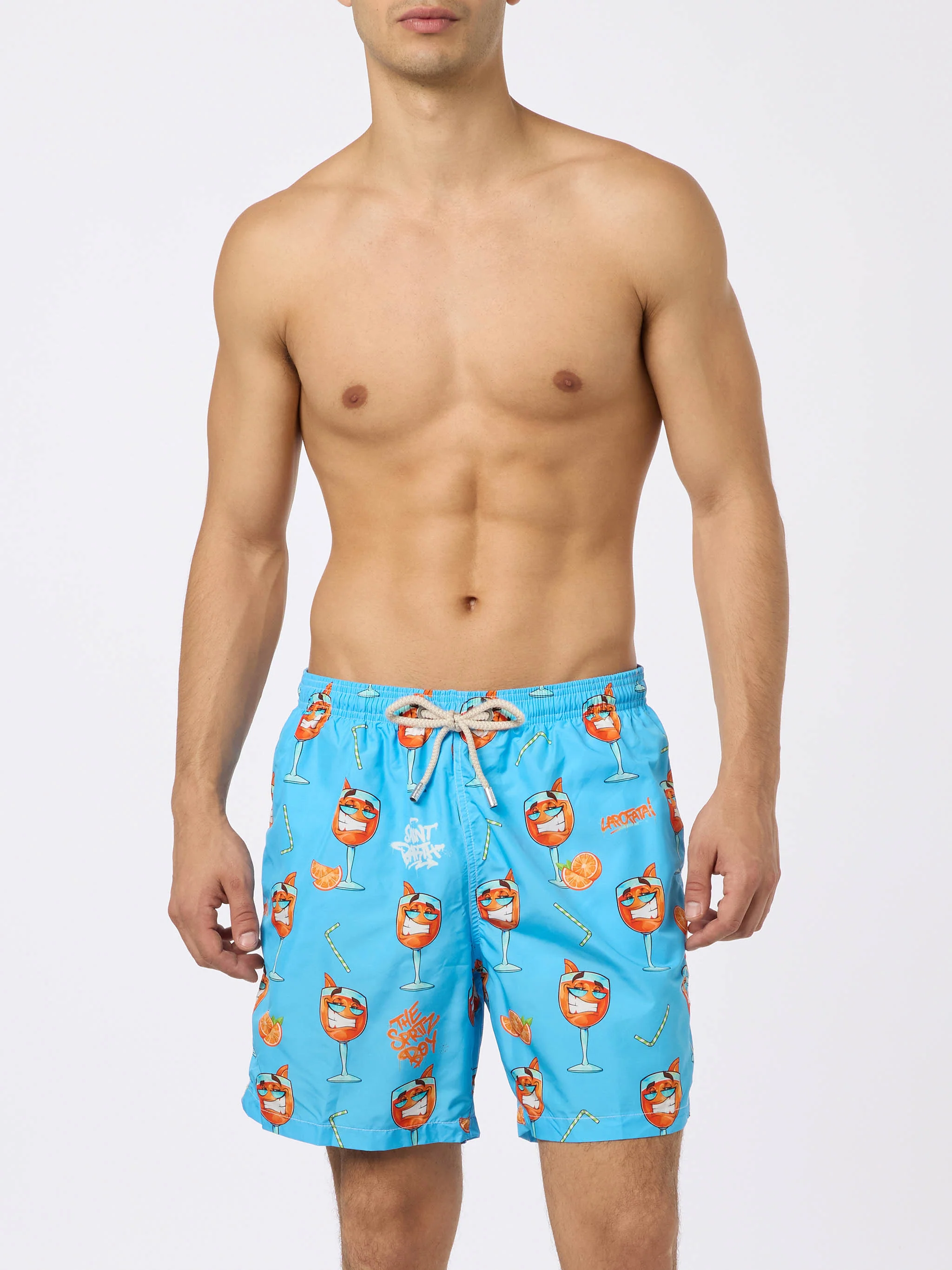Man lightweight fabric swim-shorts Lighting with Cryptopuppets print | CRYPTOPUPPETS SPECIAL EDITION - Image 3