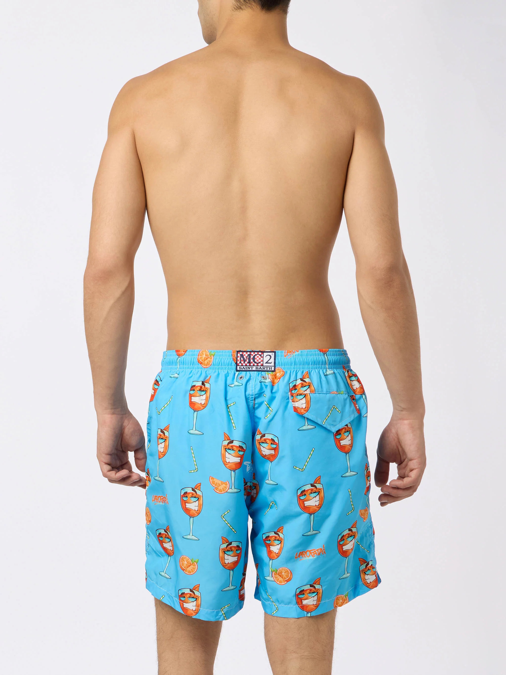 Man lightweight fabric swim-shorts Lighting with Cryptopuppets print | CRYPTOPUPPETS SPECIAL EDITION - Image 4