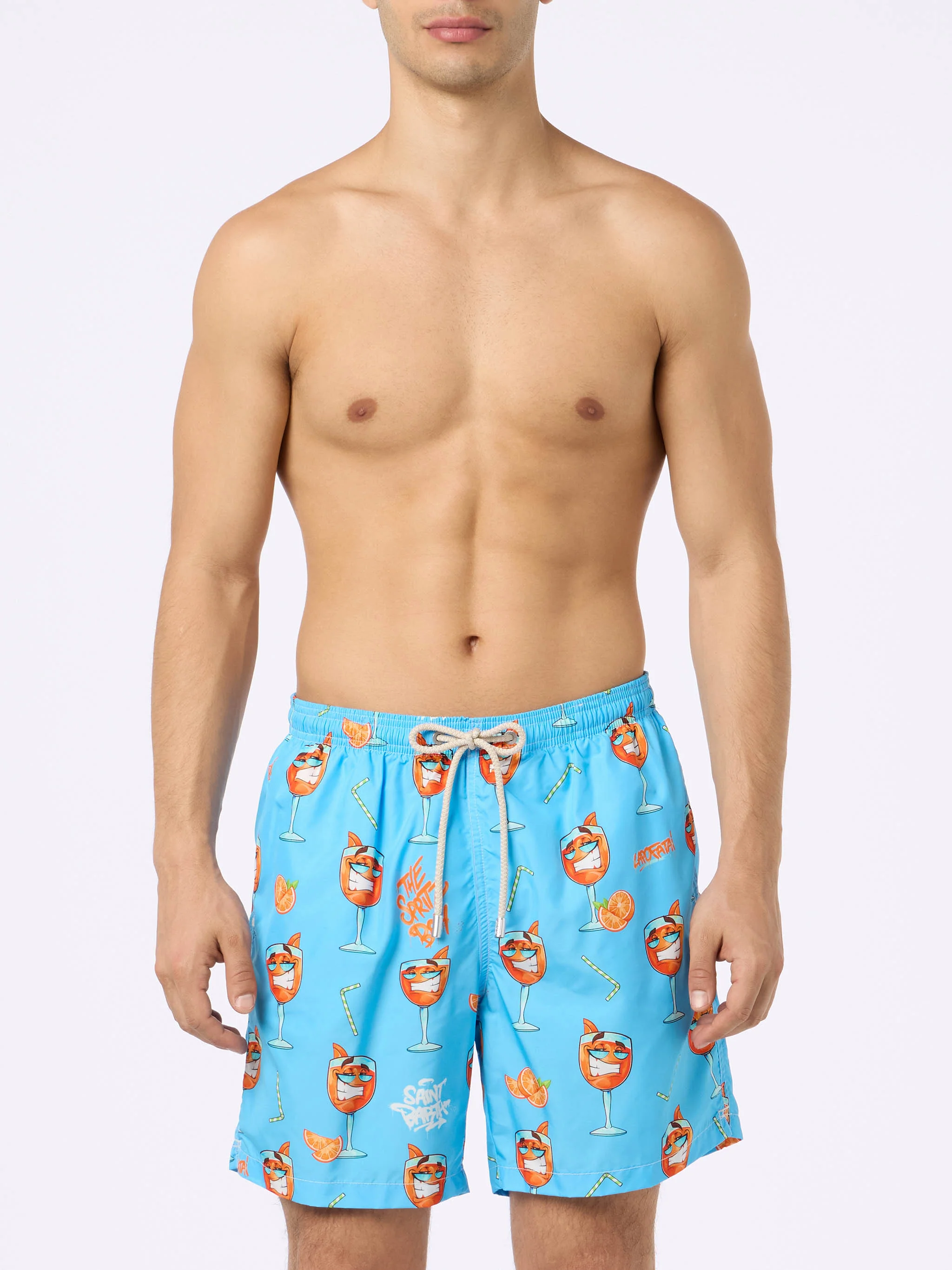 Man lightweight fabric swim-shorts Lighting with Cryptopuppets print | CRYPTOPUPPETS SPECIAL EDITION - Image 5