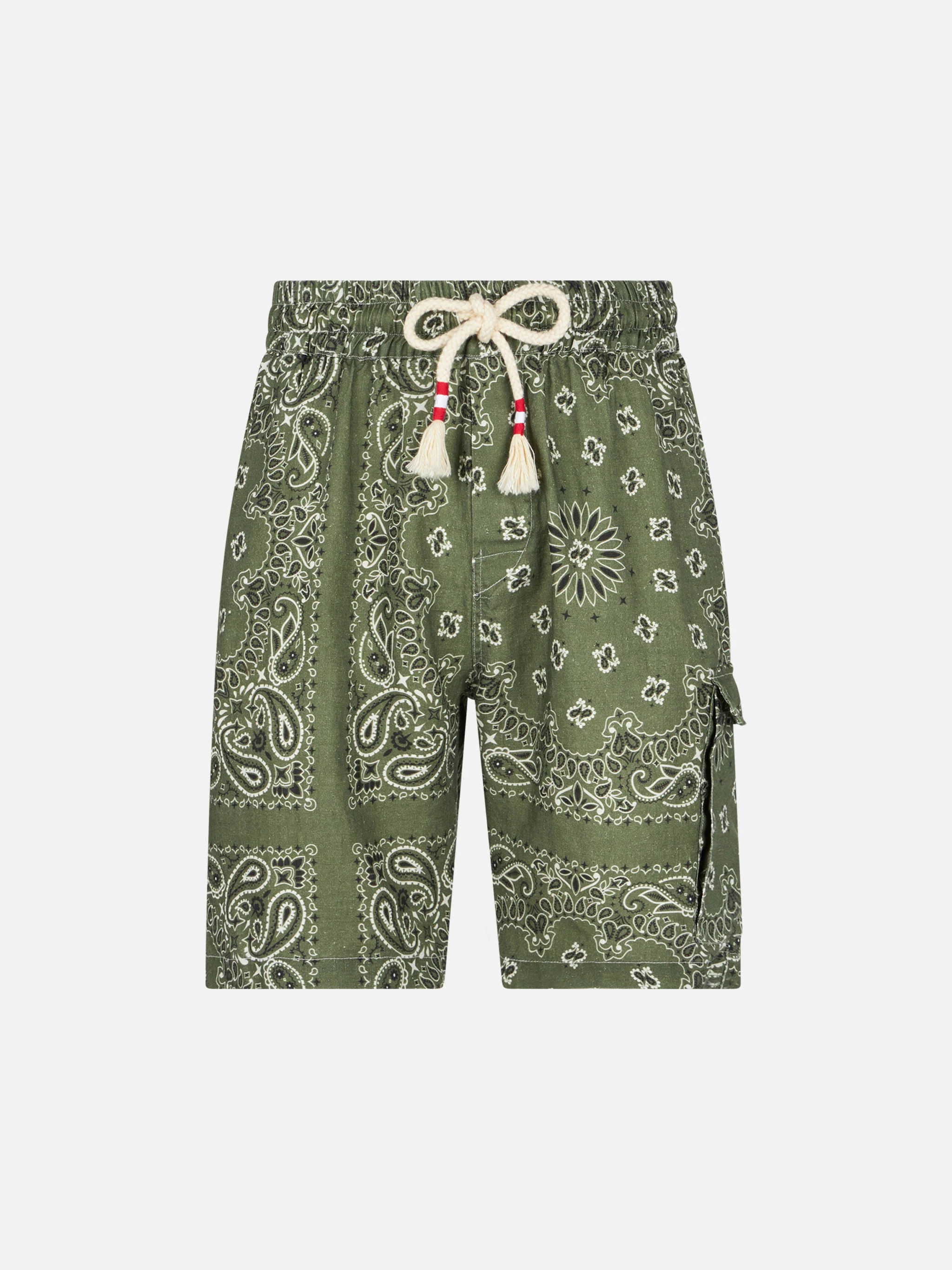 Man linen bermuda shorts with military green bandana print - Image 4
