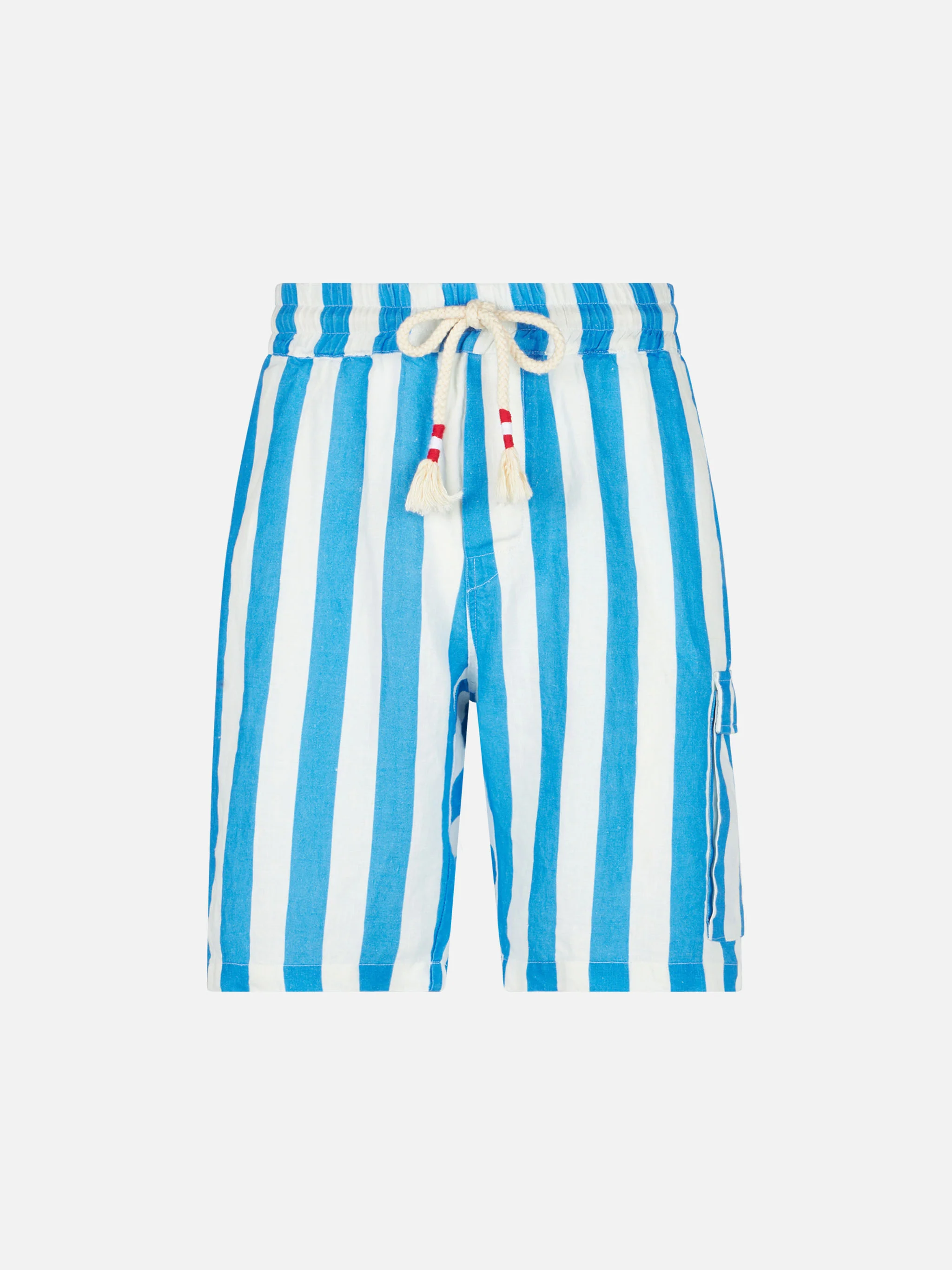 Man linen bermuda shorts with white and bluette stripes - Image 4