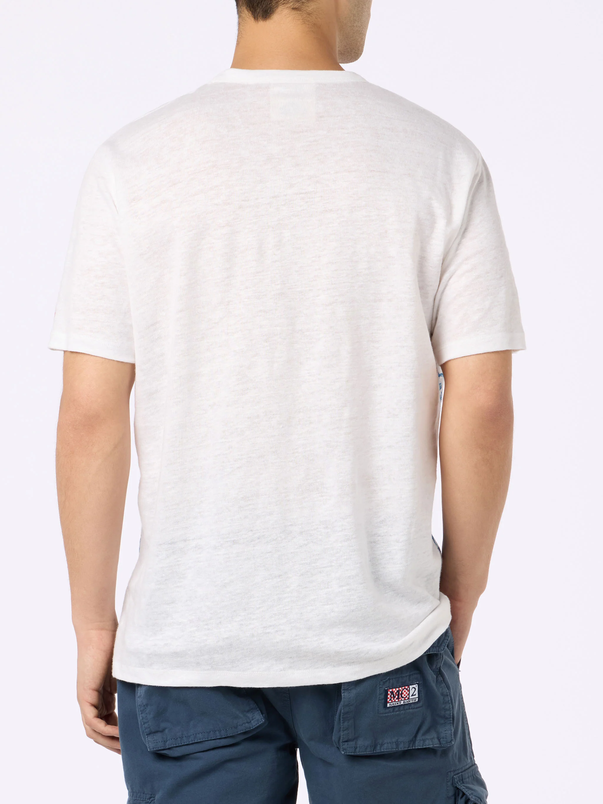 Man linen jersey t-shirt Ecstasea with Portofino placed print and embroidered pocket - Image 3