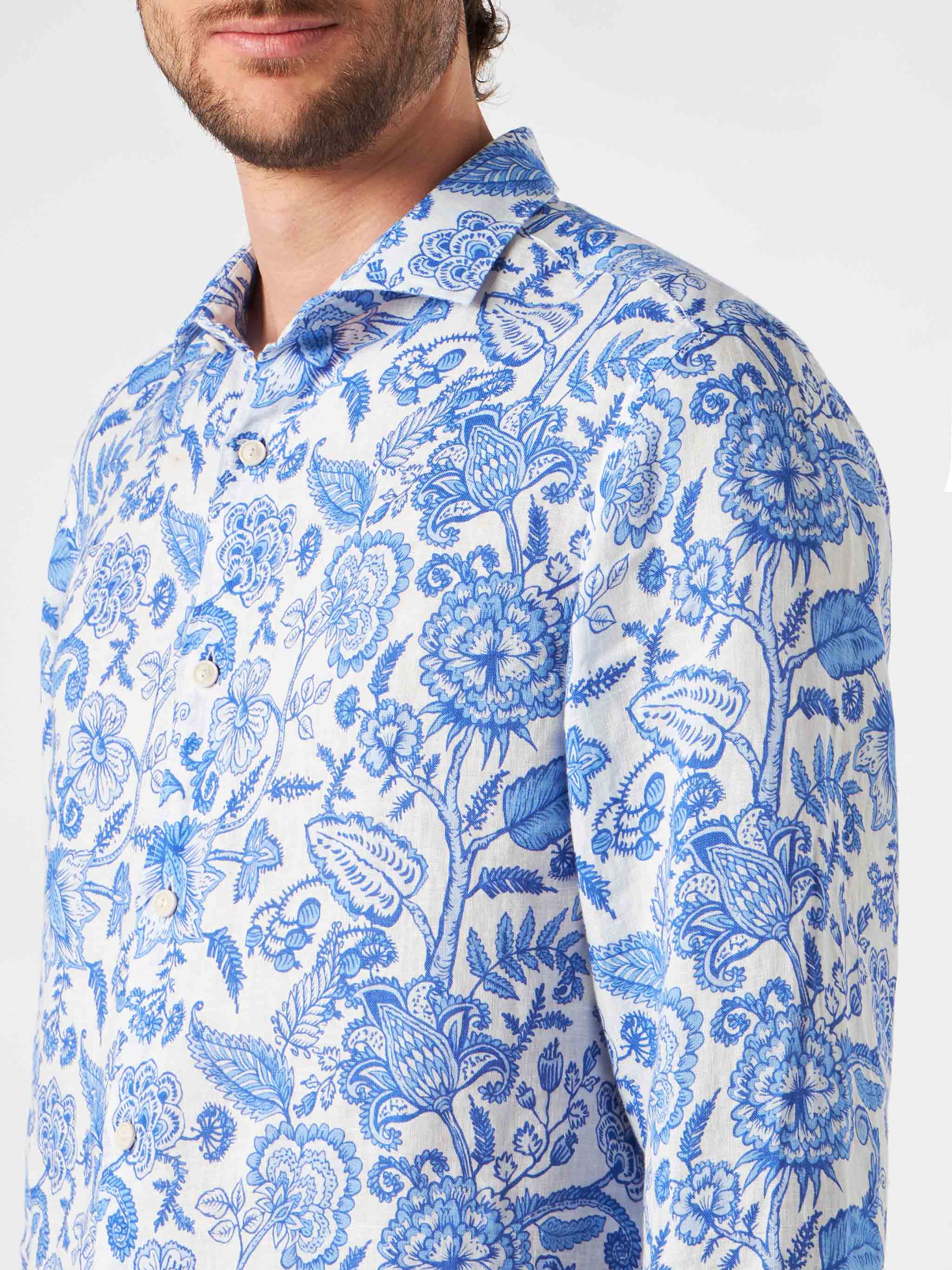 Man linen Pamplona shirt with flower print - Image 3