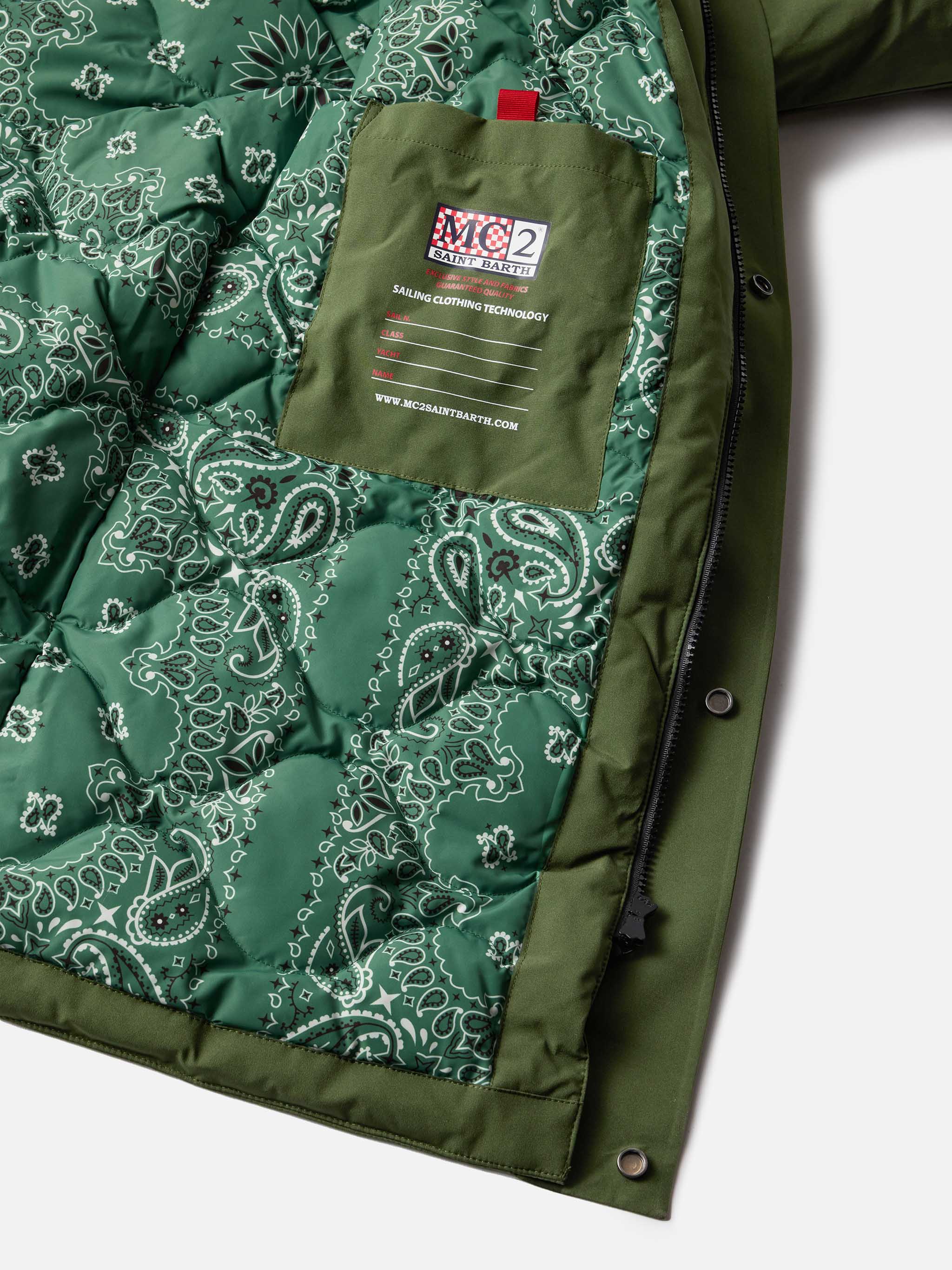 Man military green hooded parka Voyager with bandanna print - Image 6