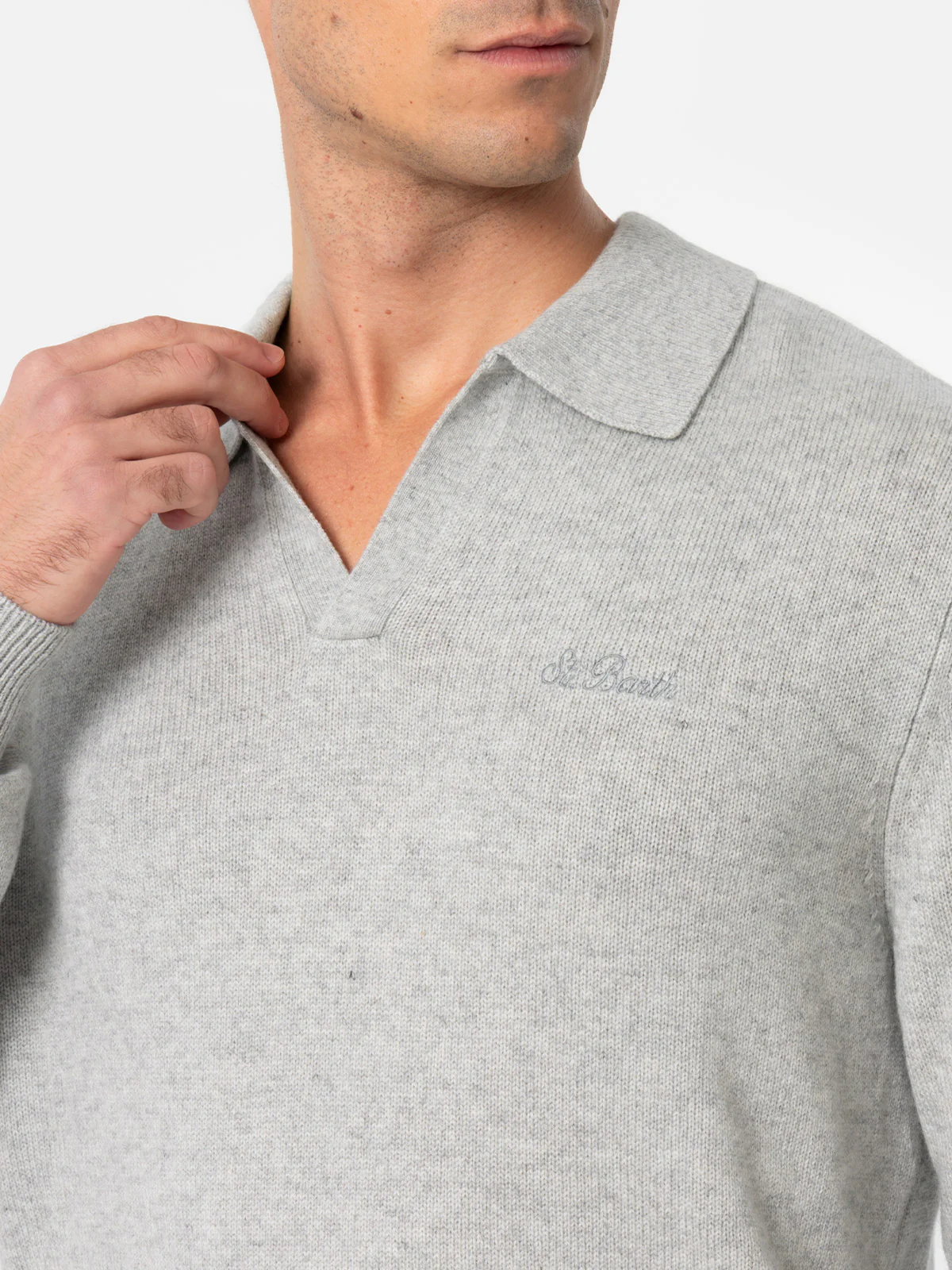 Man mélange grey cashmere blend polo collar sweater Covent - Image 2