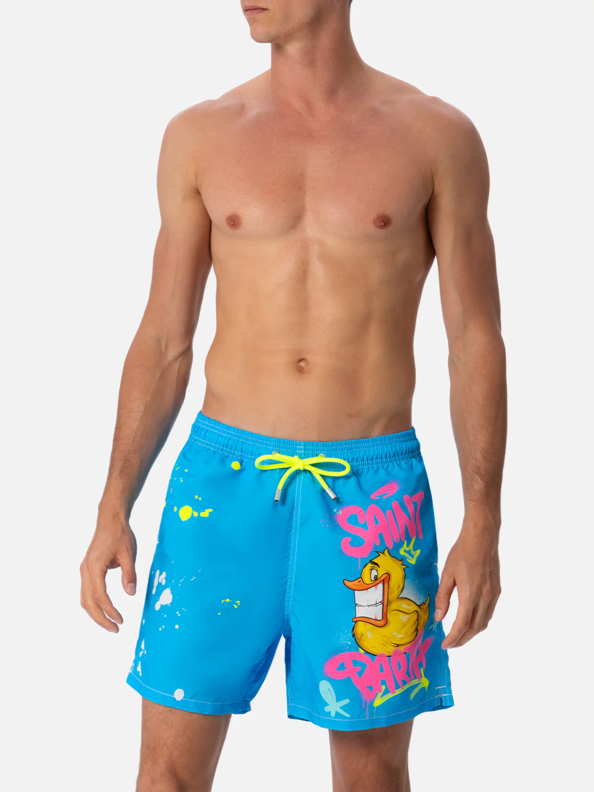 Man mid-length Gustavia swim-shorts with ducky Cryptopuppets placed print| CRYPTOPUPPETS SPECIAL EDITION - Image 4