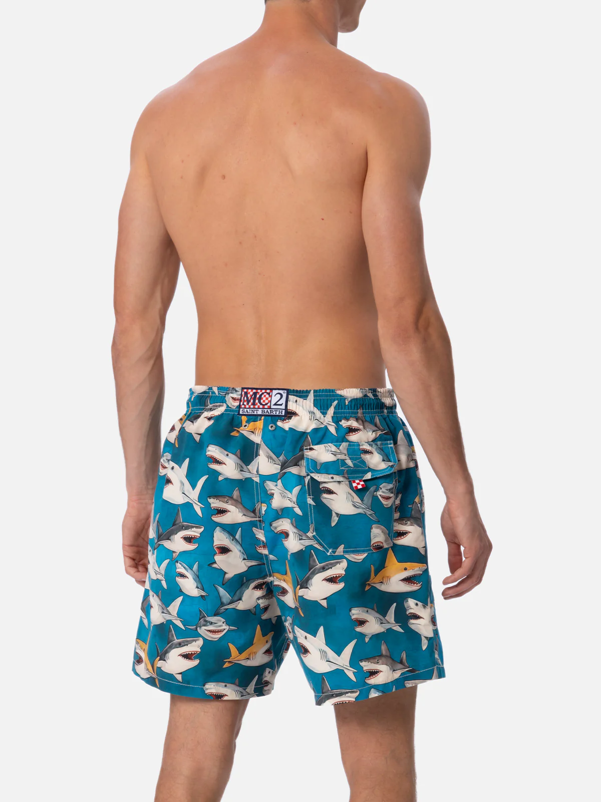 Man mid-length Gustavia swim-shorts with shark print | AI CO-CREATED DESIGN BY RICKDICK - POWERED BY RED-EYE - Image 4