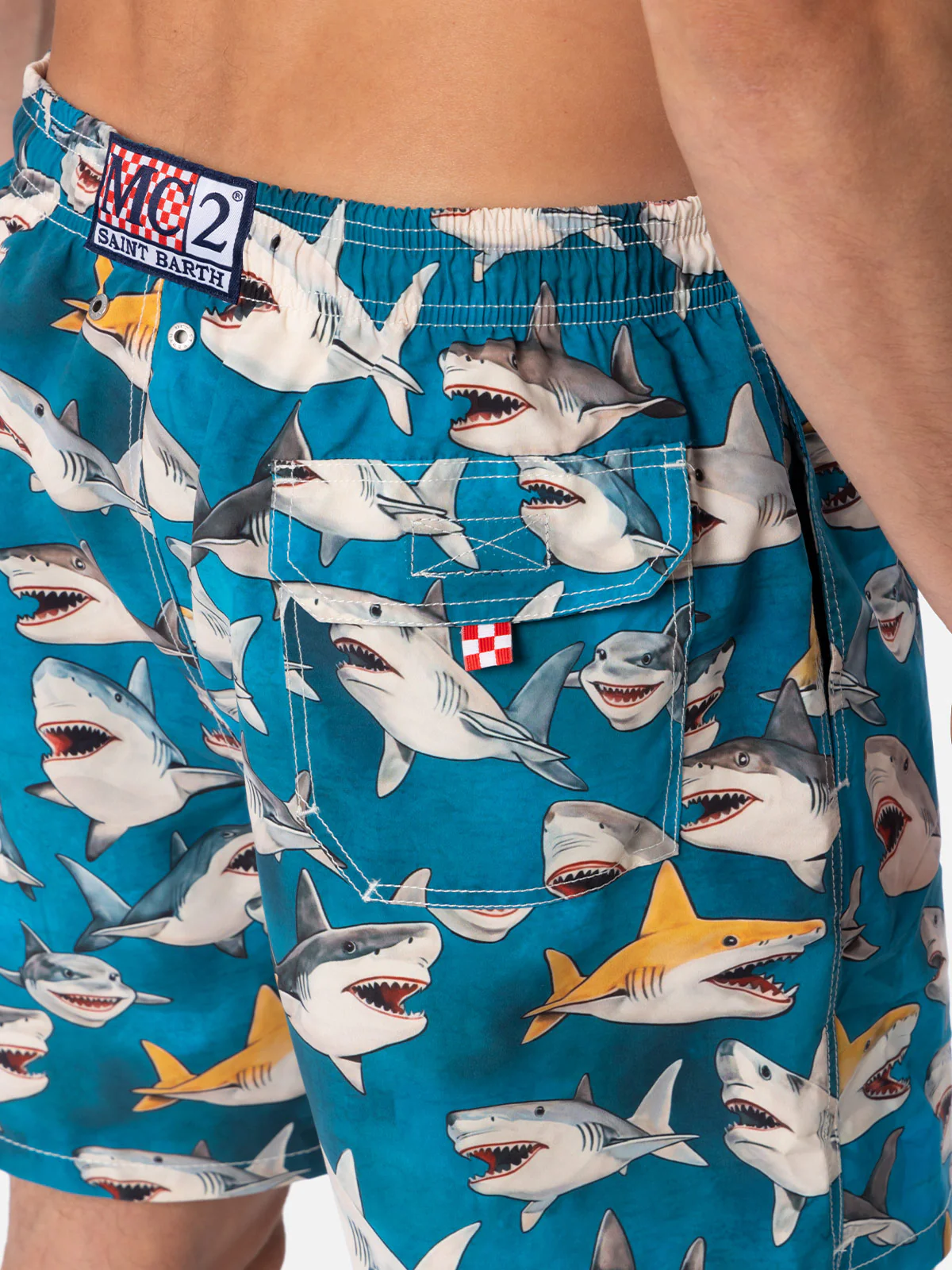 Man mid-length Gustavia swim-shorts with shark print | AI CO-CREATED DESIGN BY RICKDICK - POWERED BY RED-EYE - Image 5