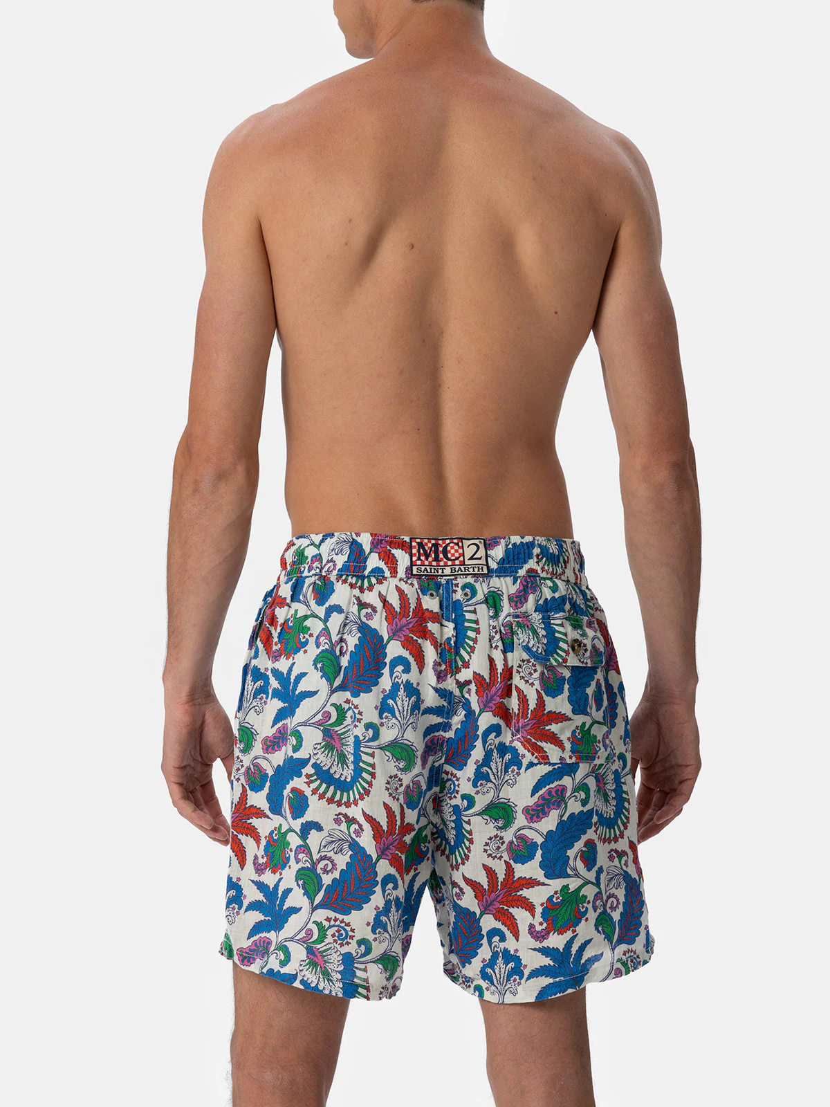 Man mid-length linen swim-shorts Gustavia with flower print - Image 5