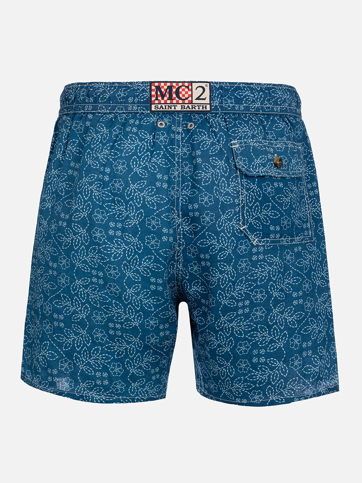 Man mid-length linen swim-shorts Gustavia with sashiko print - Image 2