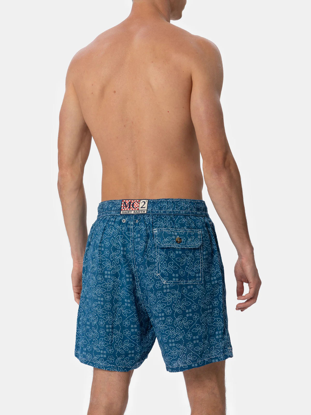 Man mid-length linen swim-shorts Gustavia with sashiko print - Image 5