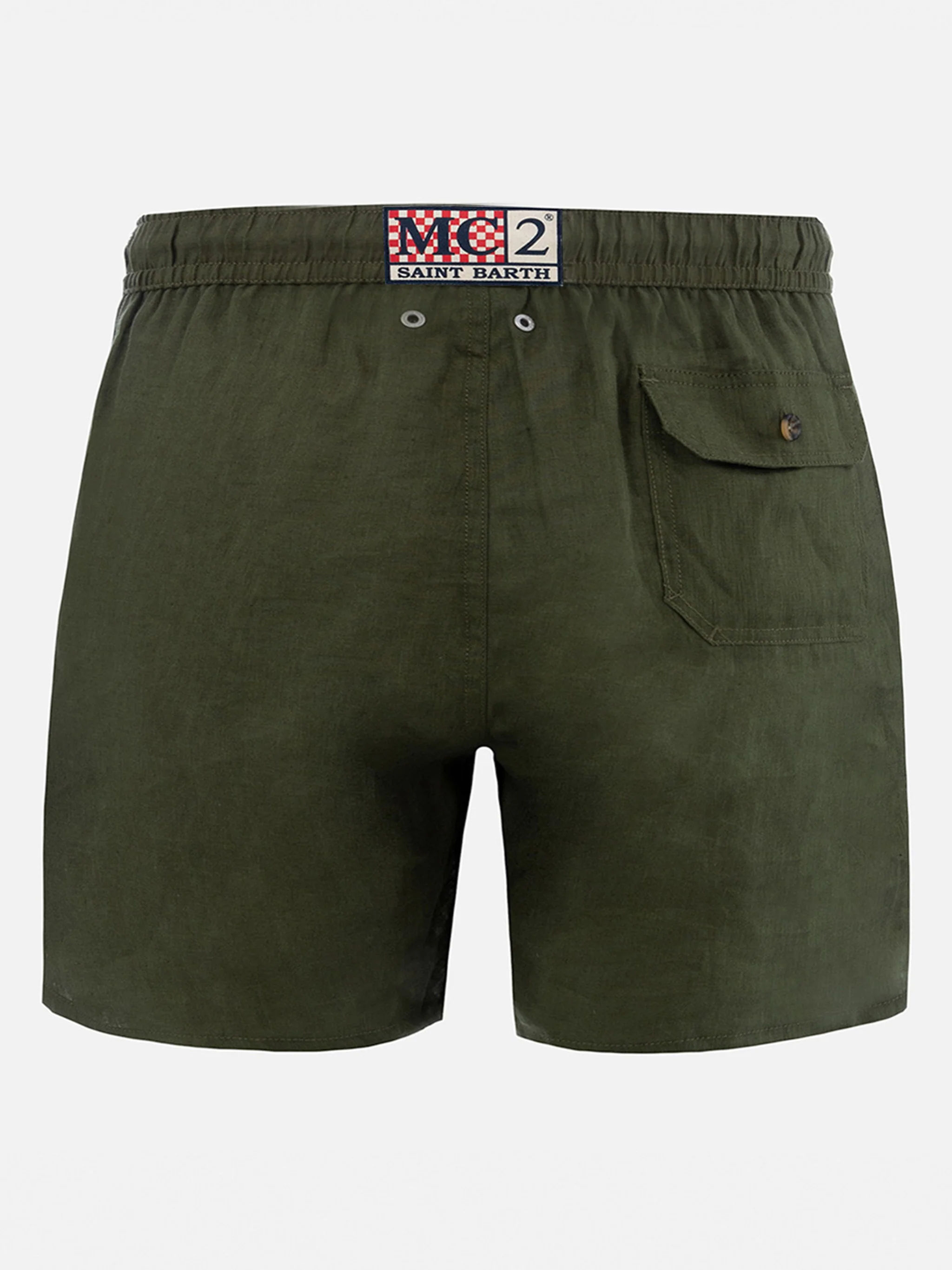 Man mid-length military green linen swim-shorts Gustavia - Image 2