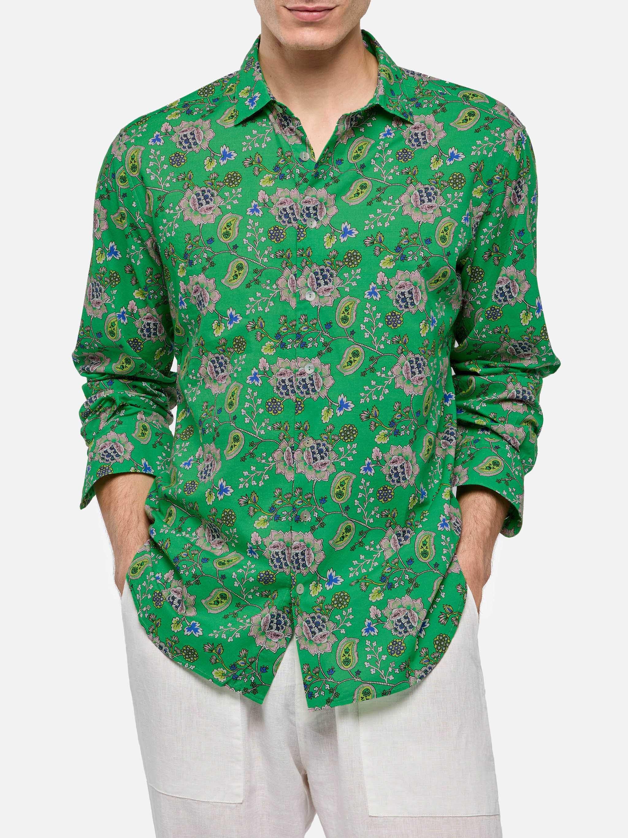 Man muslin cotton shirt Sikelia with boho print
