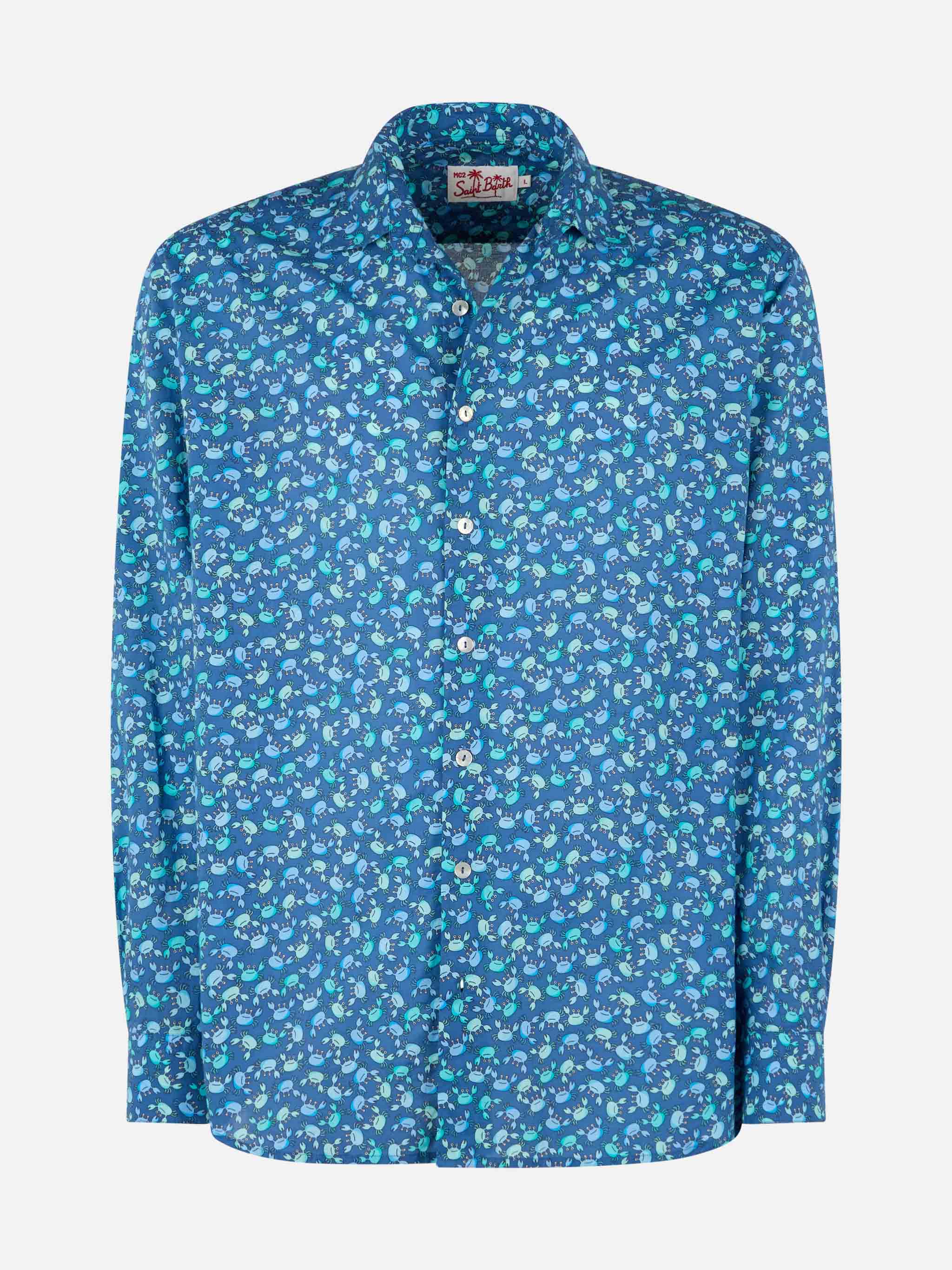 Man muslin cotton shirt Sikelia with crabs print - Image 4