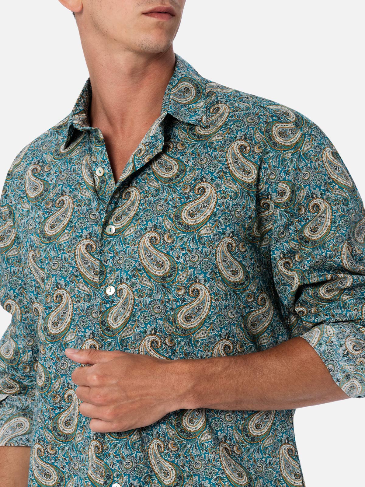 Man muslin cotton shirt Sikelia with paisley print - Image 2