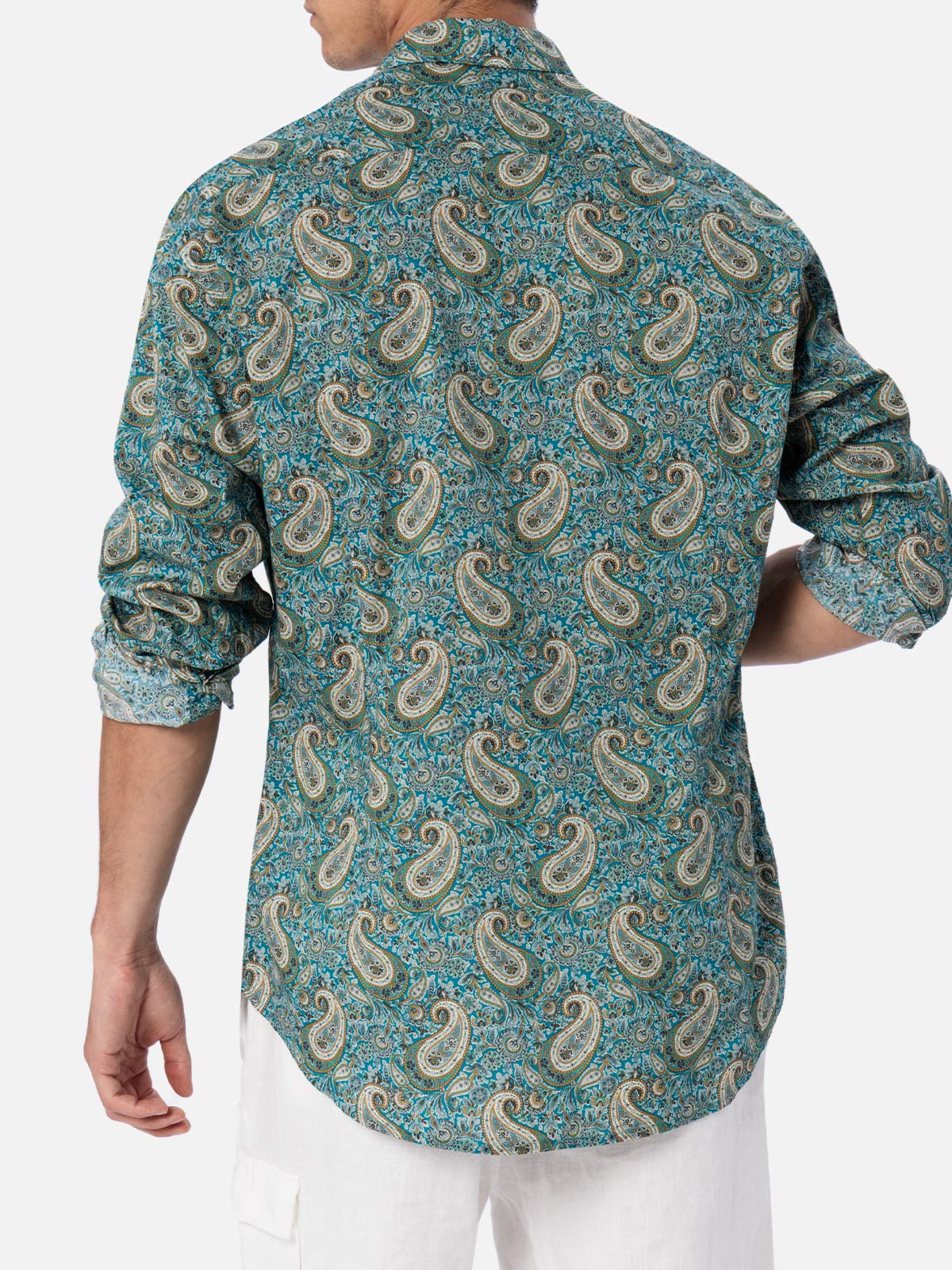 Man muslin cotton shirt Sikelia with paisley print - Image 3
