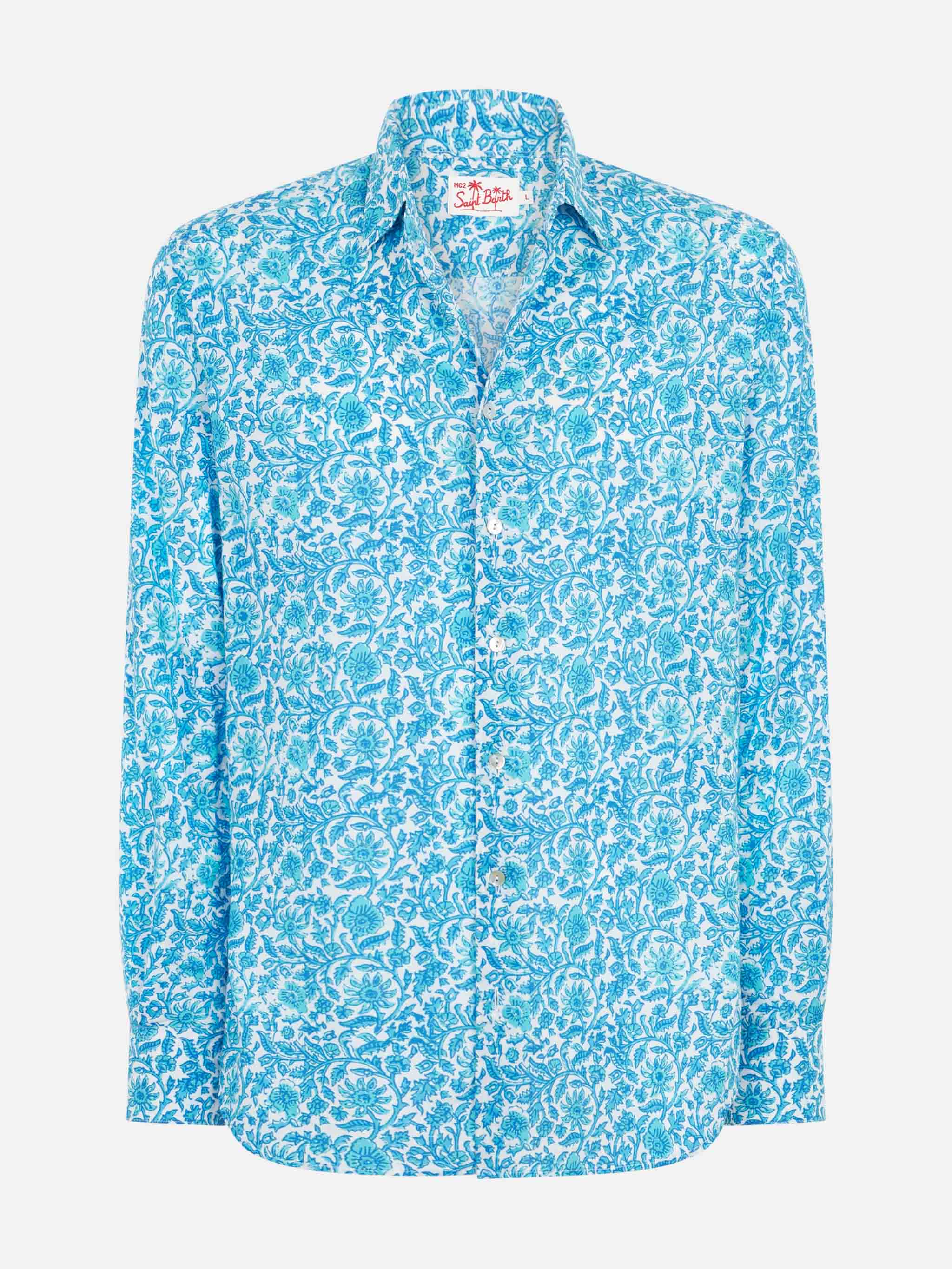 Man muslin cotton Sikelia shirt with flower print - Image 4