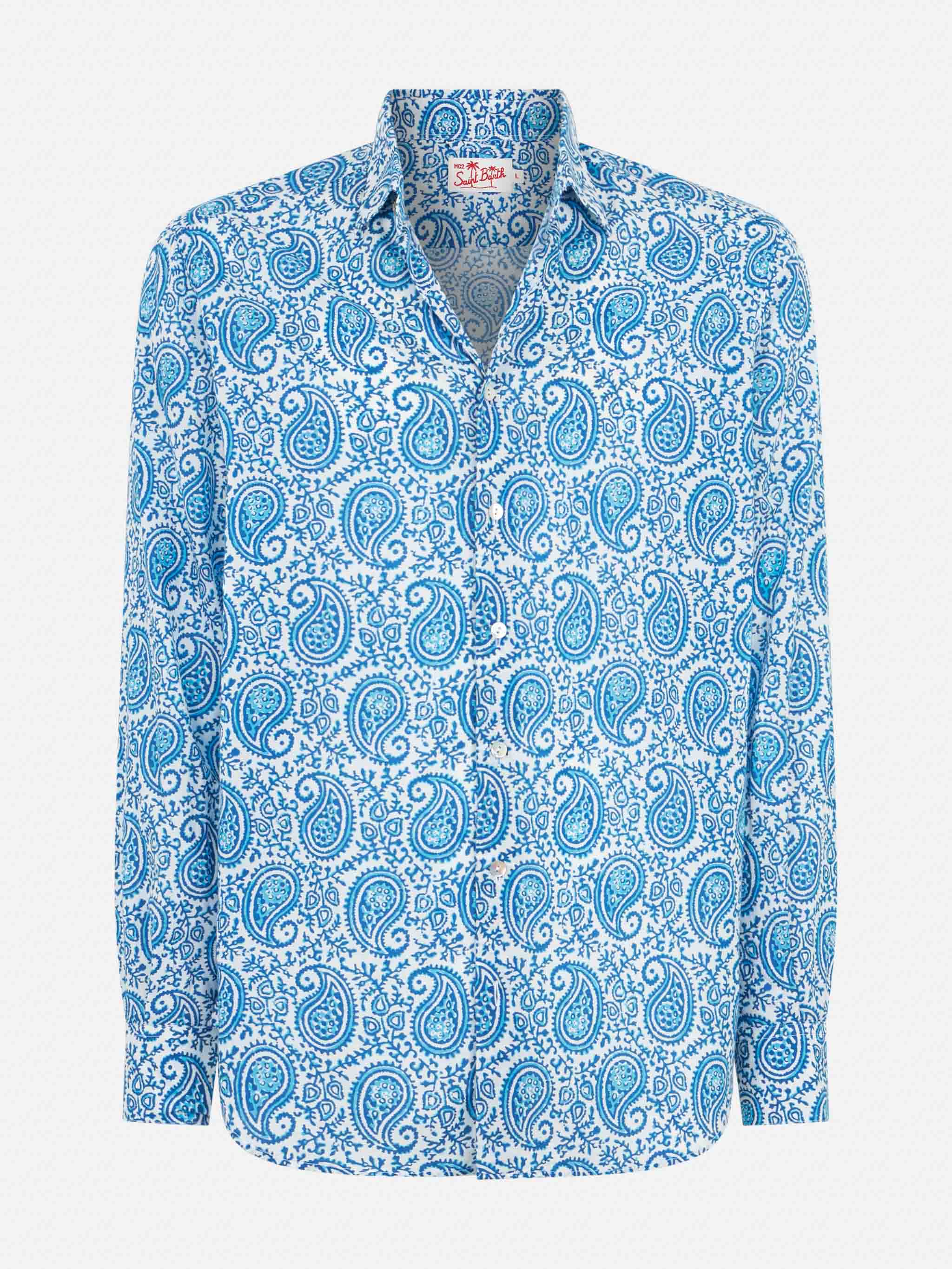 Man muslin cotton Sikelia shirt with paisley print - Image 4