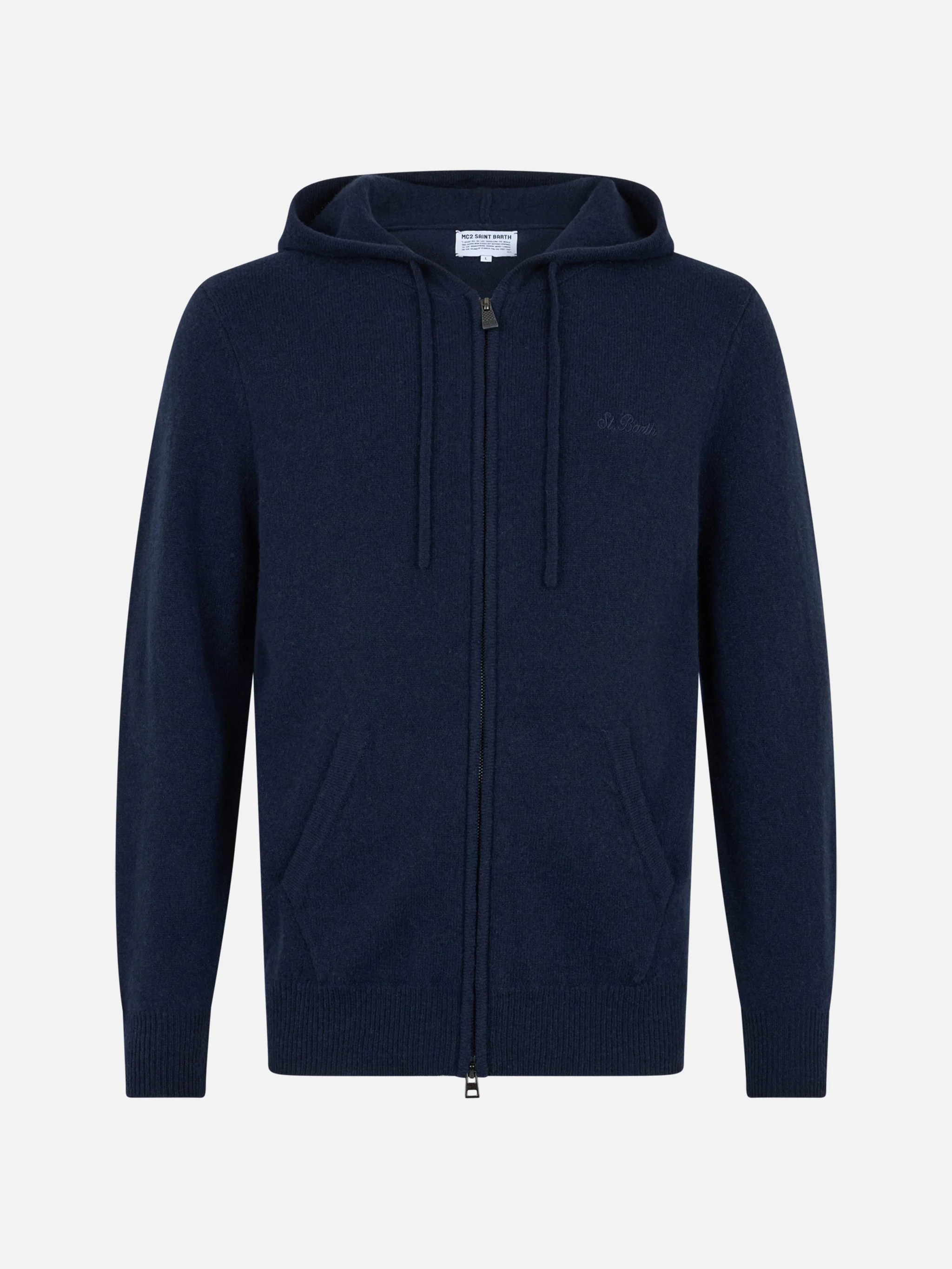 Man navy blue lambswool hooded sweater Notting - Image 4