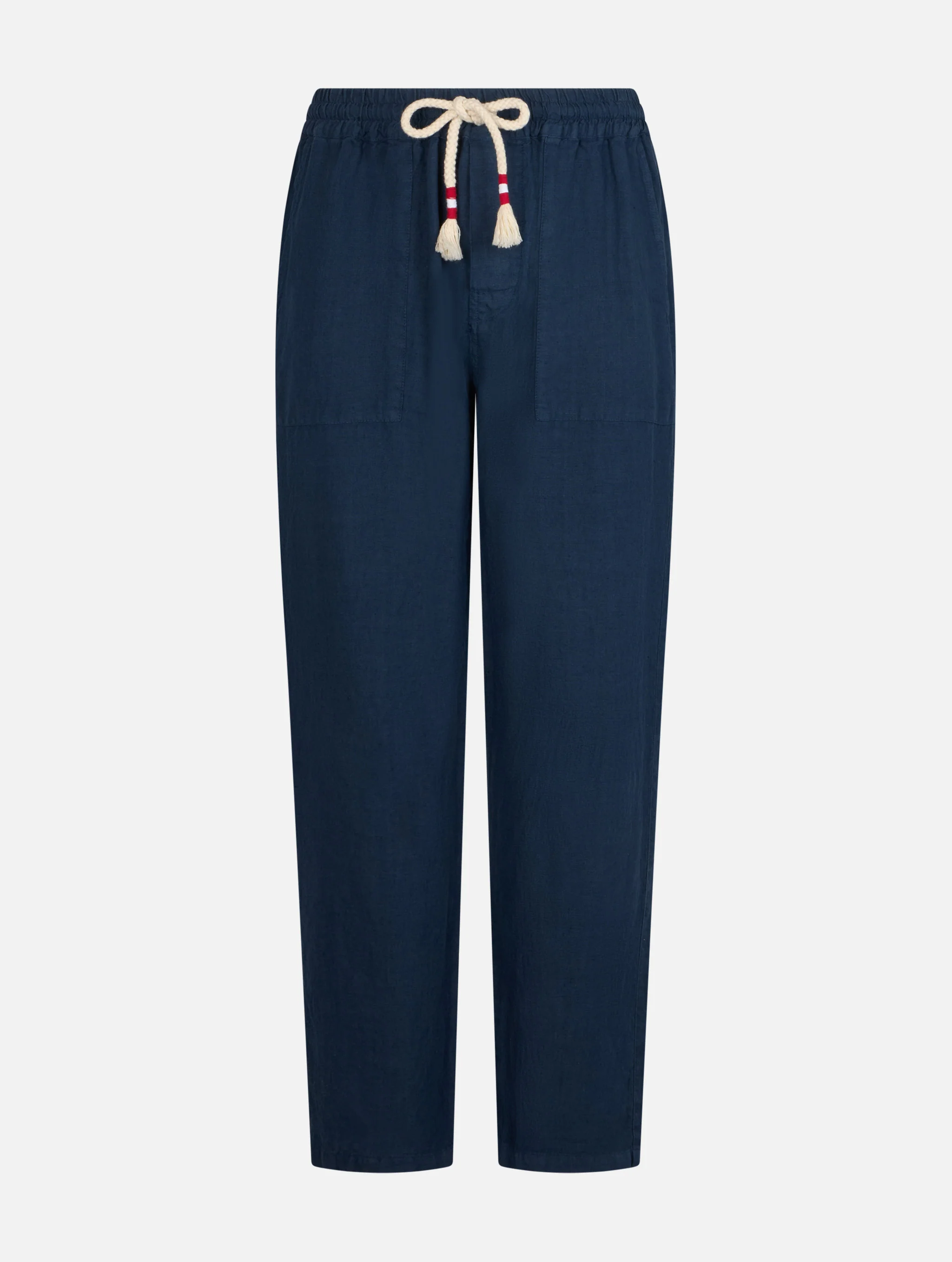 Man navy blue linen Calais pants with drawstring - Image 4