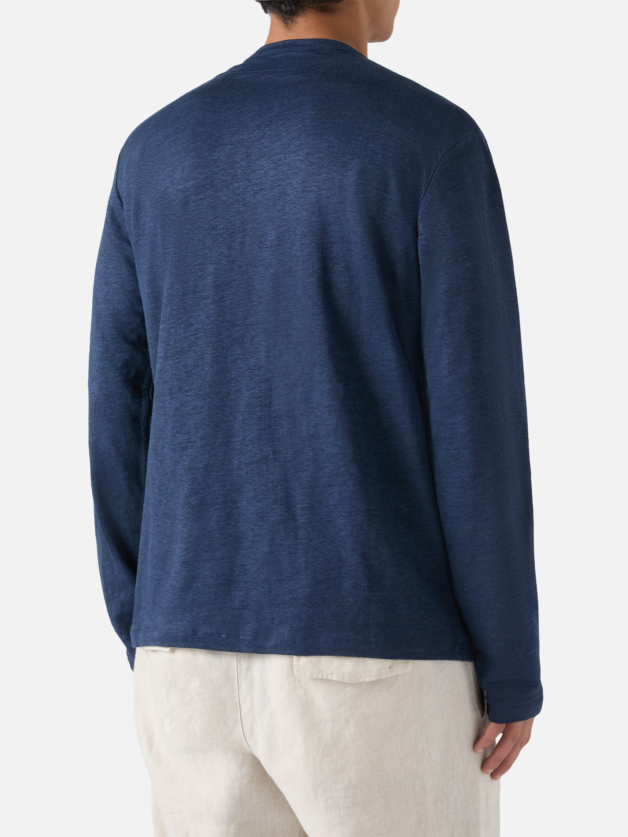 Man navy blue linen jersey t-shirt Ecstasea with pocket - Image 4