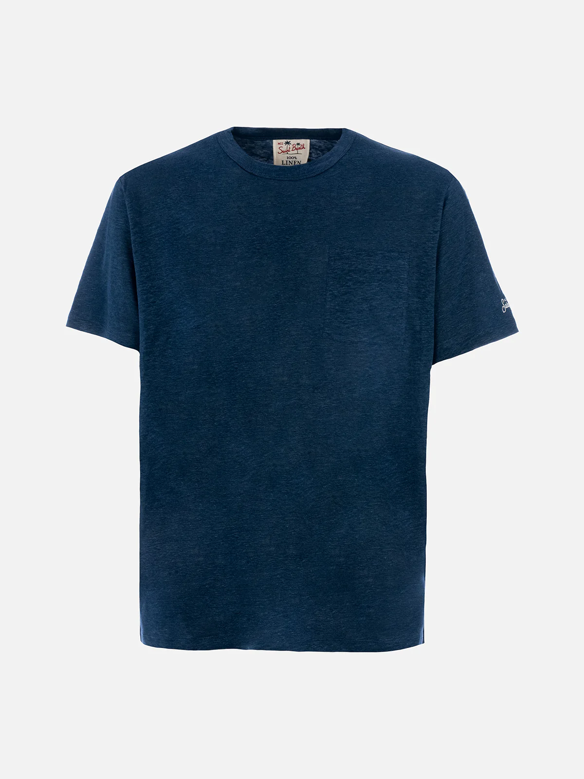 Man navy blue linen jersey t-shirt Ecstasea with pocket - Image 4
