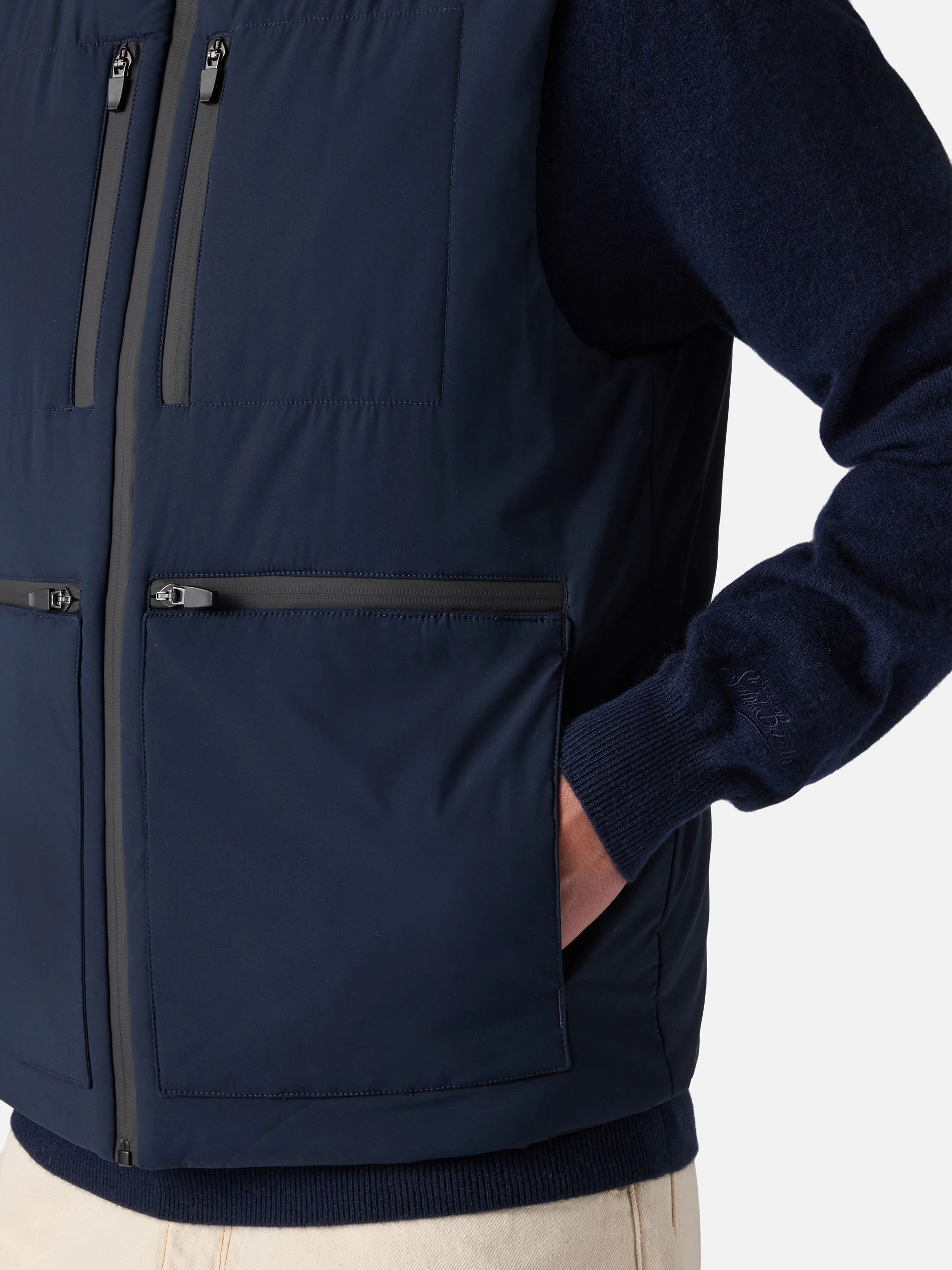 Man navy blue stretch fabric padded vest Vonn - Image 3