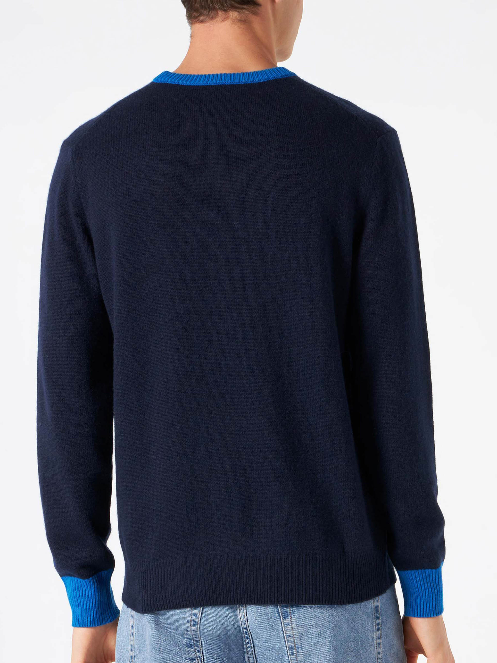 Man navy blue sweater with Wolf of St. Moritz embroidery - Image 4