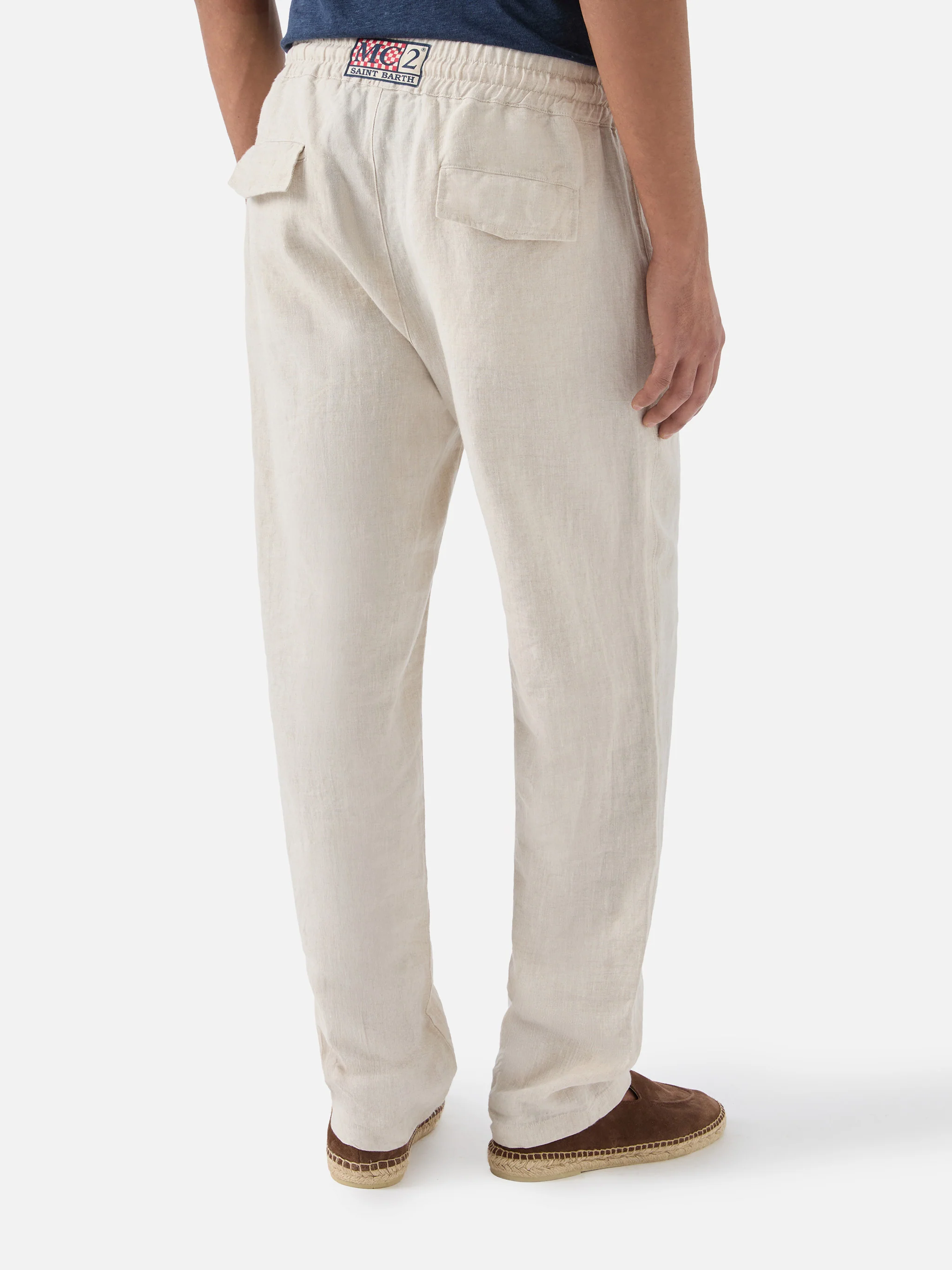 Man off-white linen Calais pants with drawstring - Image 3