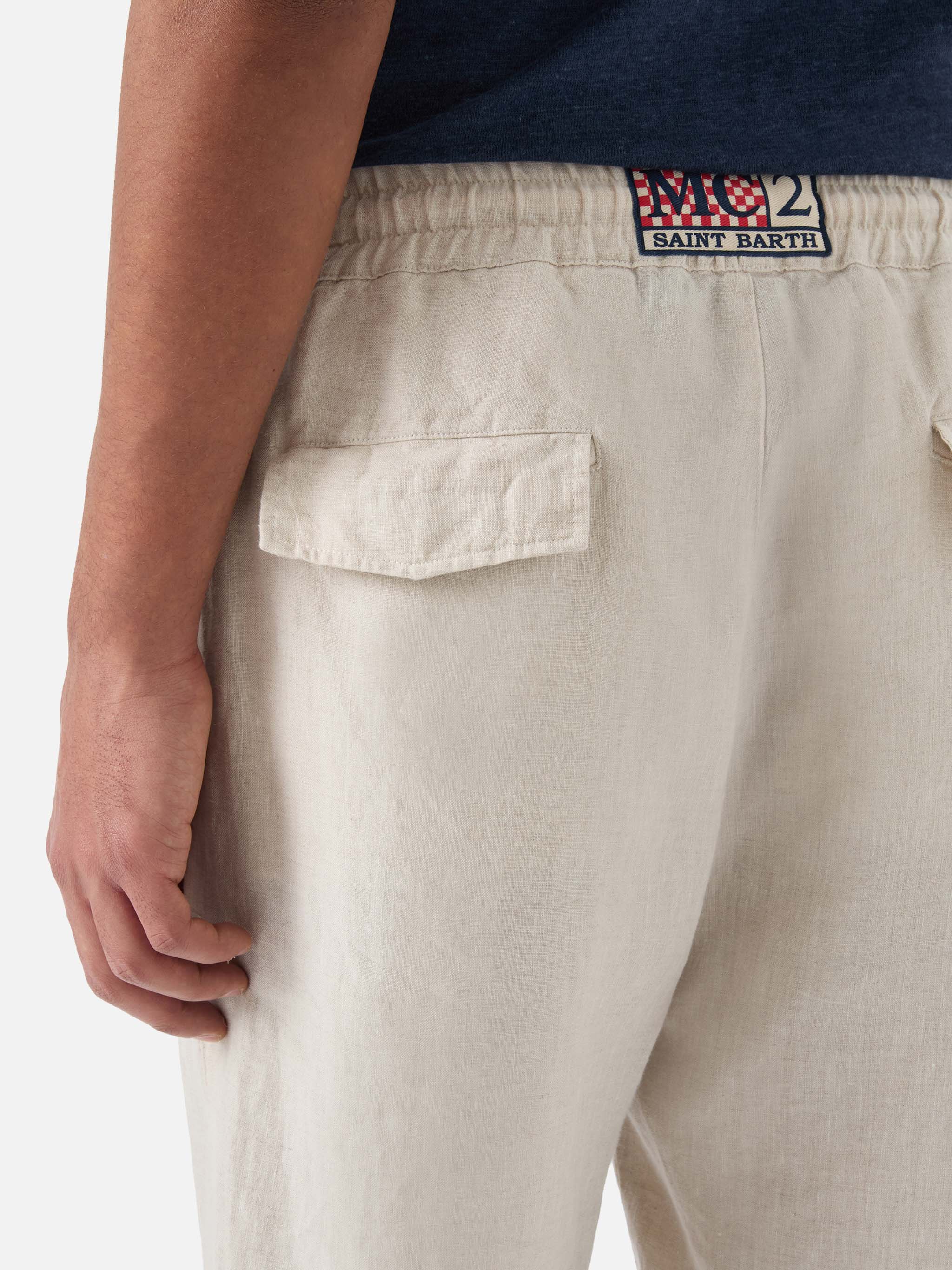 Man off-white linen Calais pants with drawstring - Image 4