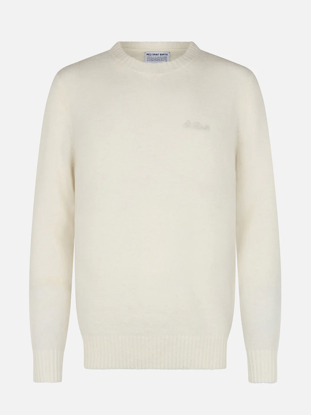 Man white crewneck stretch sweater Regent - Image 4