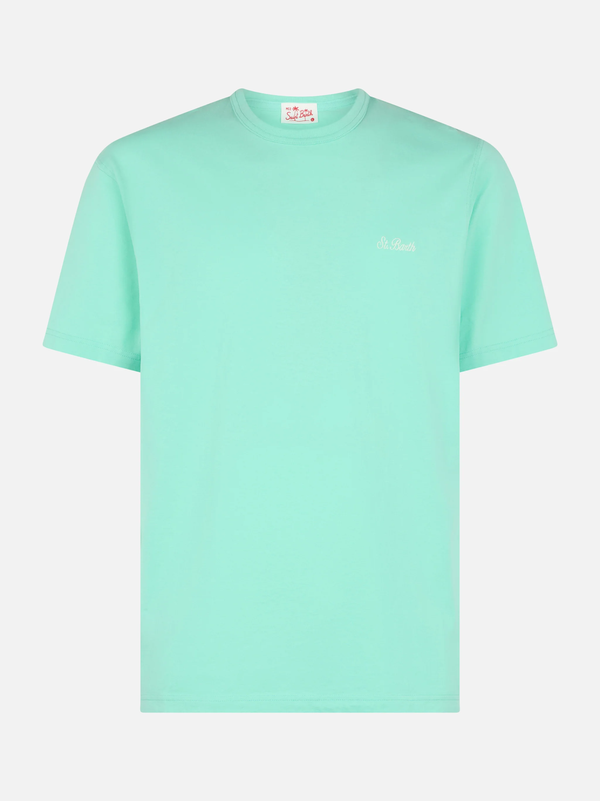 Man sage green cotton jersey t-shirt Dover with St. Barth embroidery - Image 4