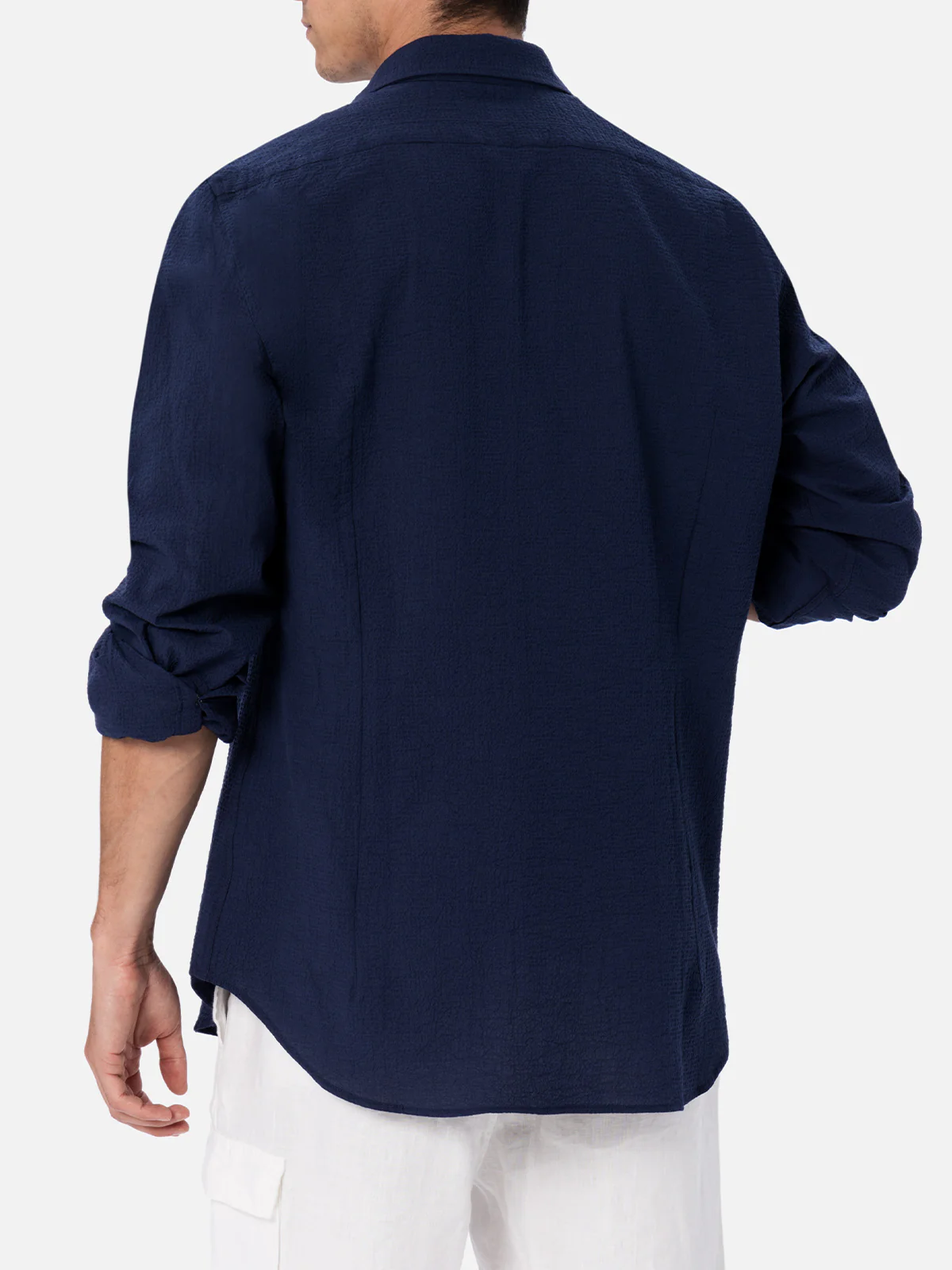 Man seersucker blue cotton shirt Pamplona - Image 3