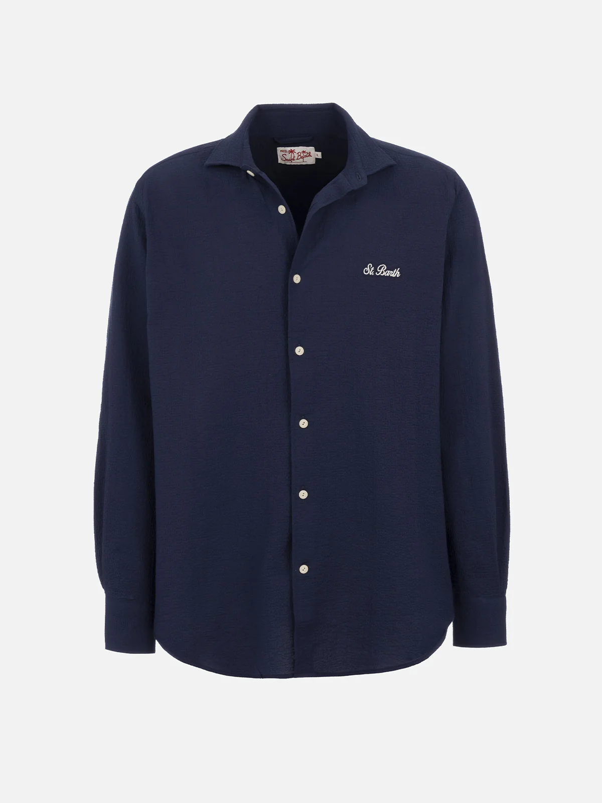 Man seersucker blue cotton shirt Pamplona - Image 4