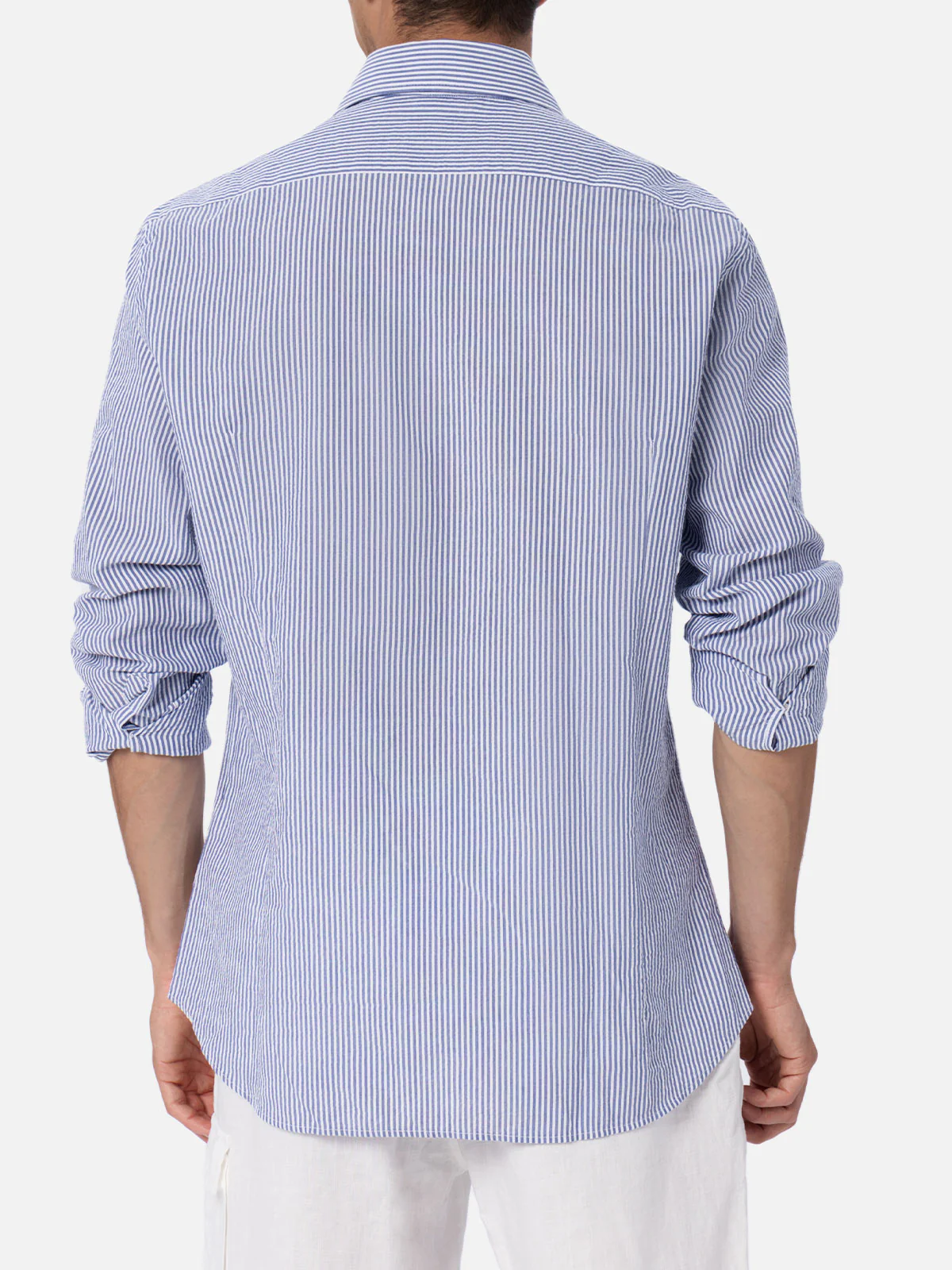 Man seersucker cotton shirt Pamplona with bluette stripes - Image 3
