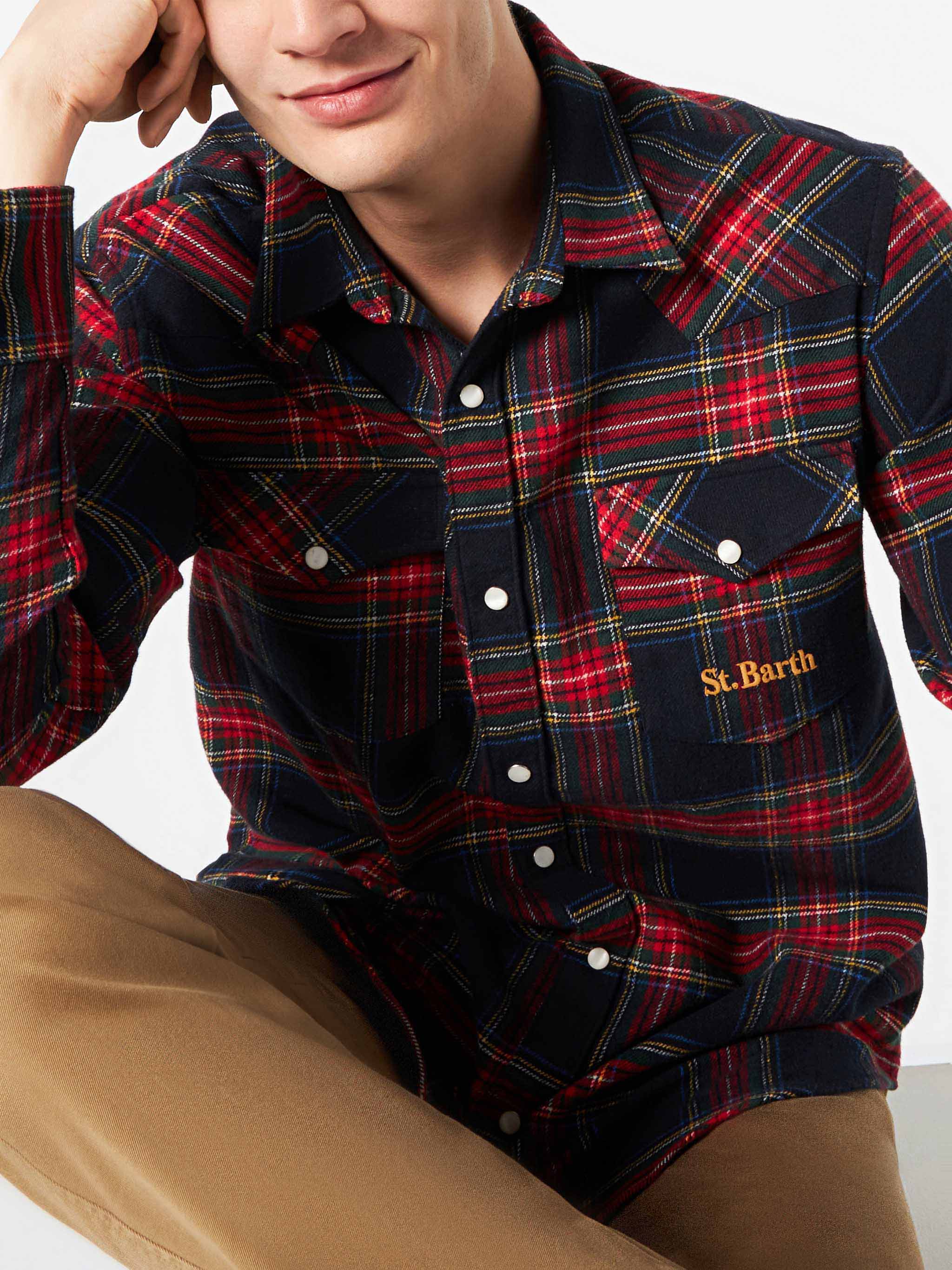 Man shirt with navy blue tartan - Image 2