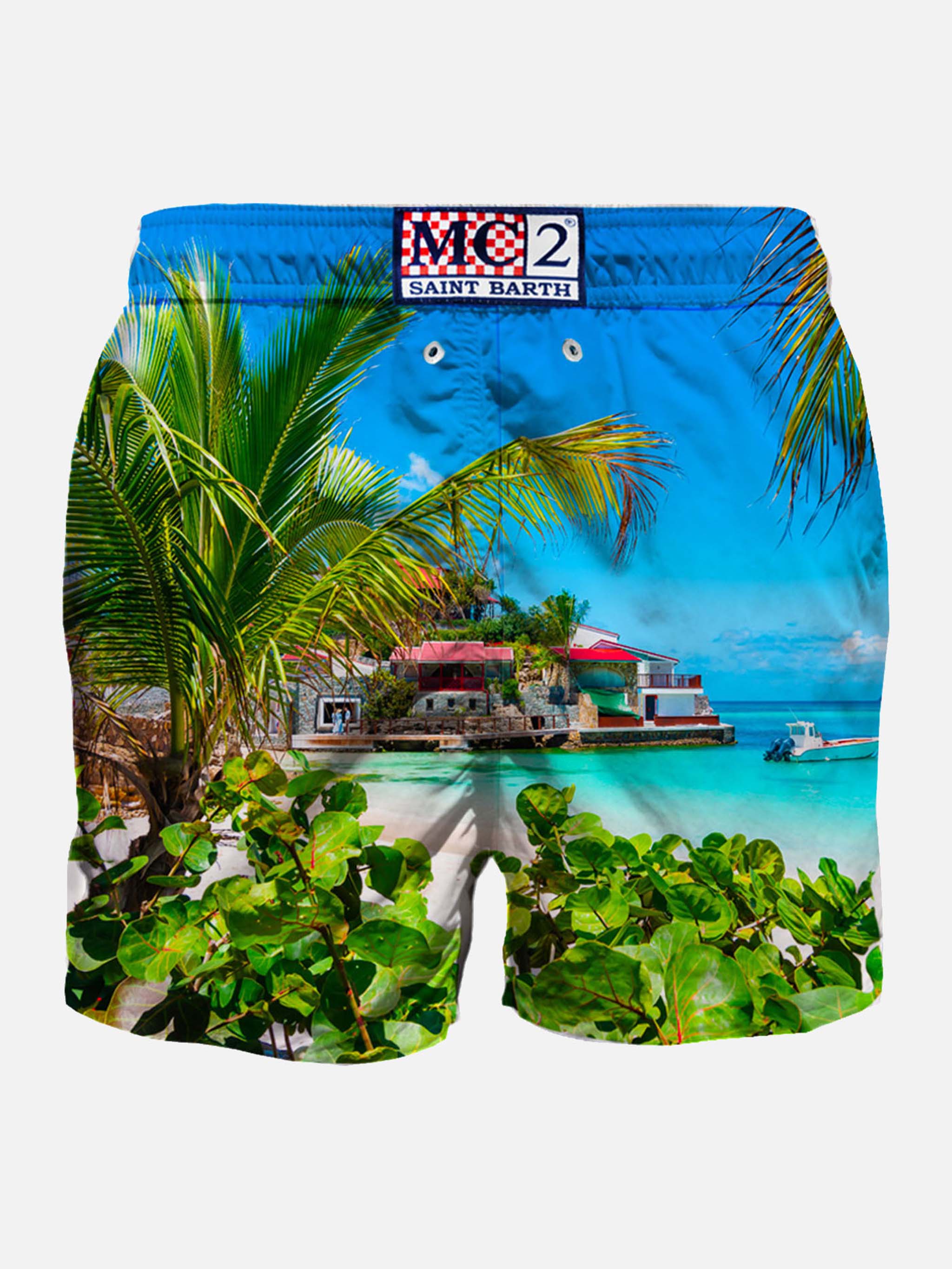 Man swim shorts with Caribbean island print - Image 2