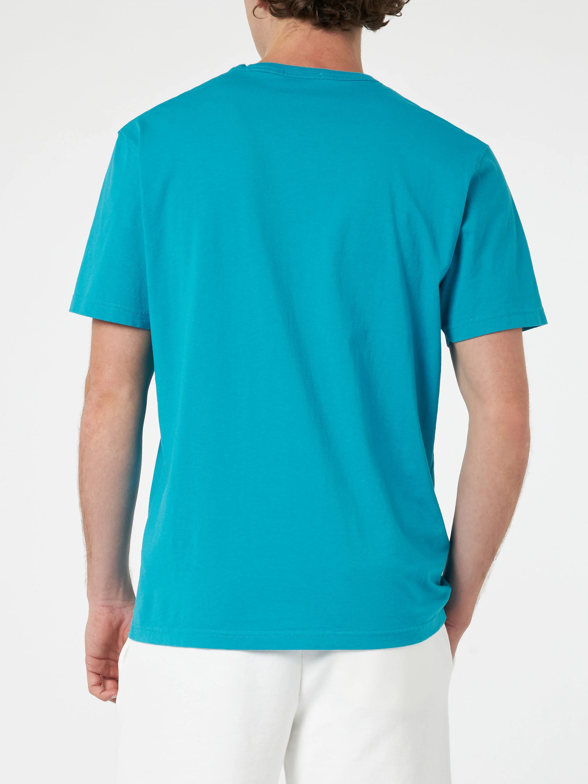 Man teal cotton jersey t-shirt Dover with St. Barth embroidery - Image 3