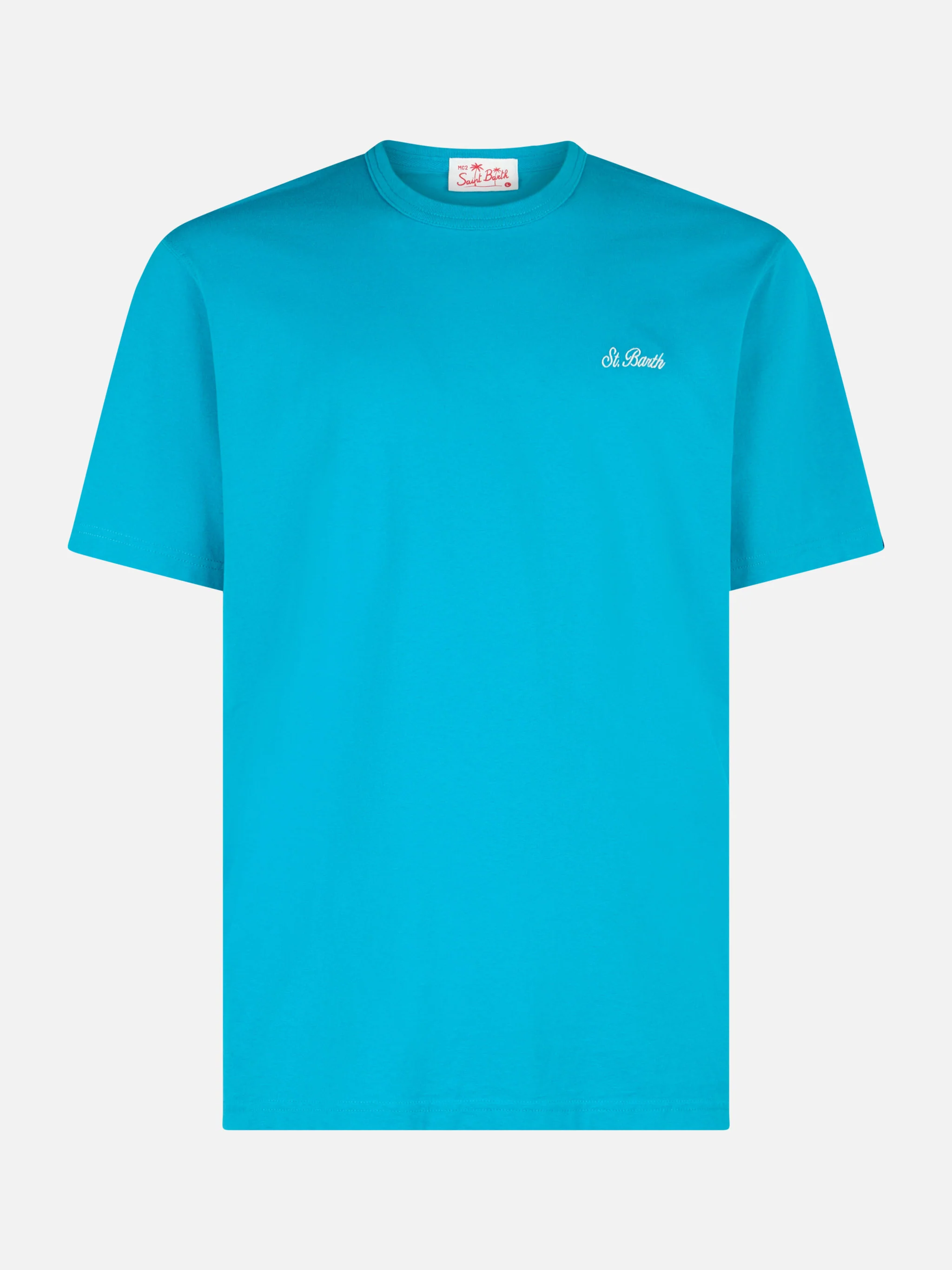 Man teal cotton jersey t-shirt Dover with St. Barth embroidery - Image 4