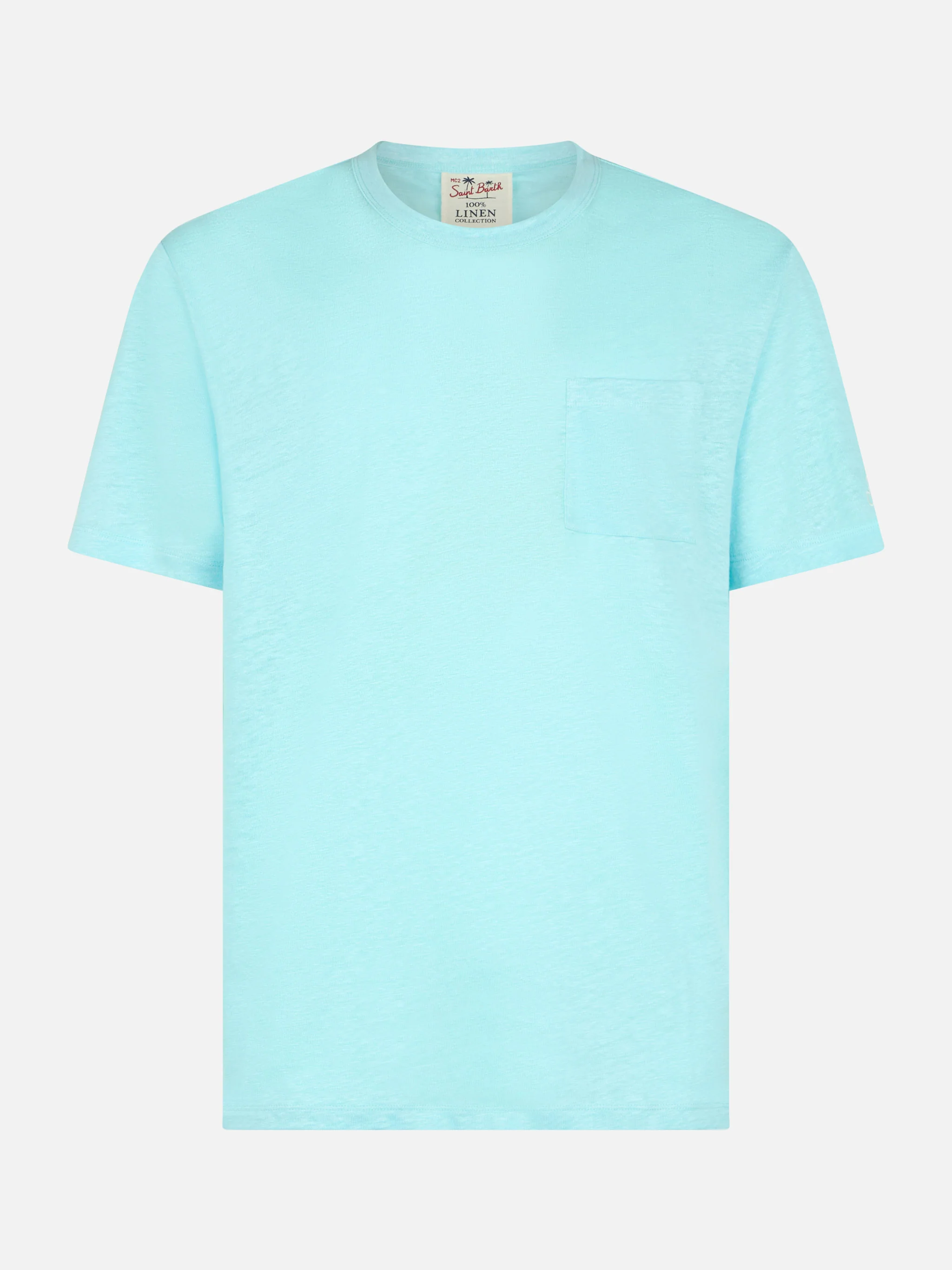 Man water green linen jersey t-shirt Ecstasea with pocket - Image 4