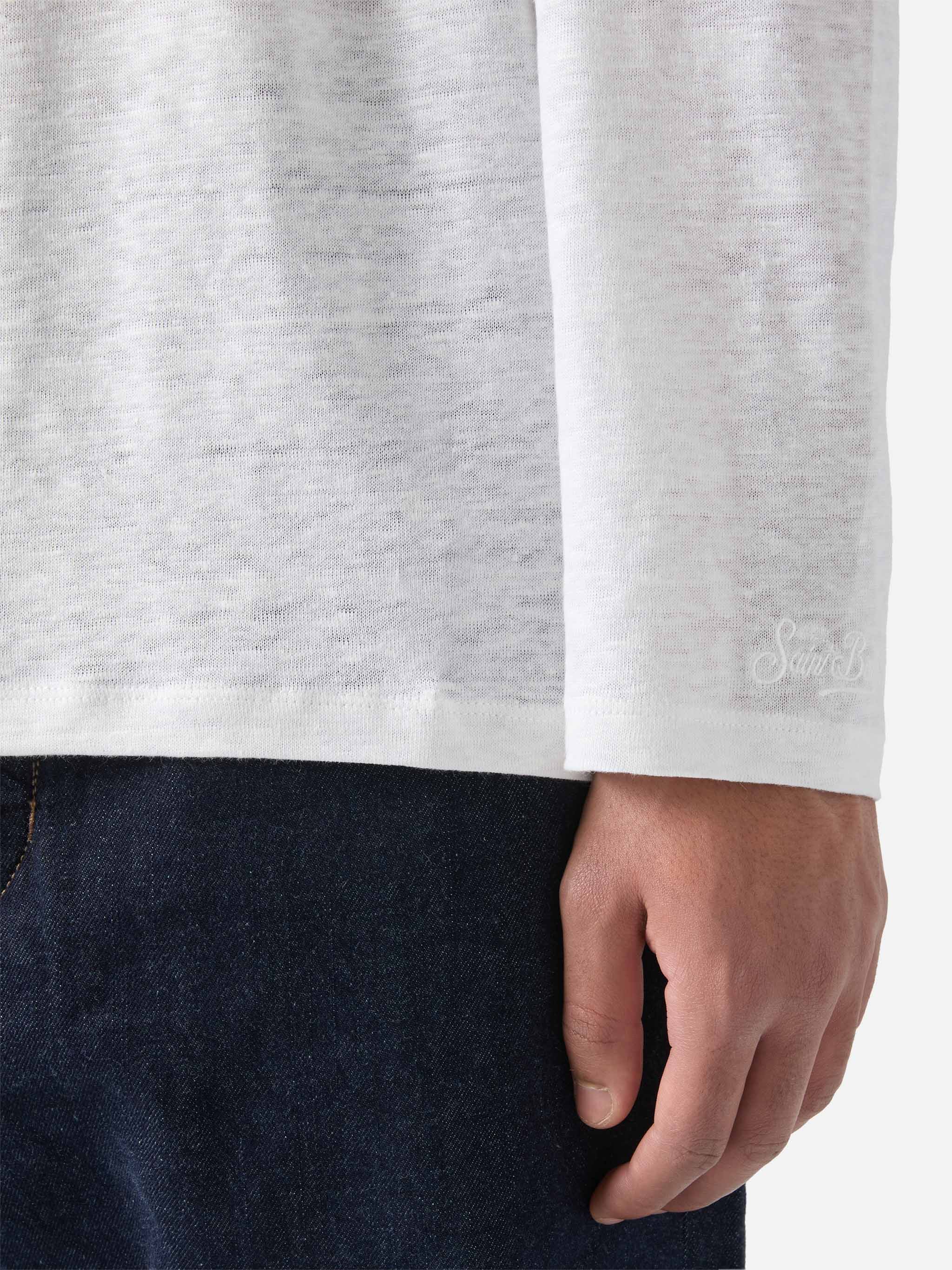 Man white linen jersey t-shirt Ecstasea with pocket - Image 5