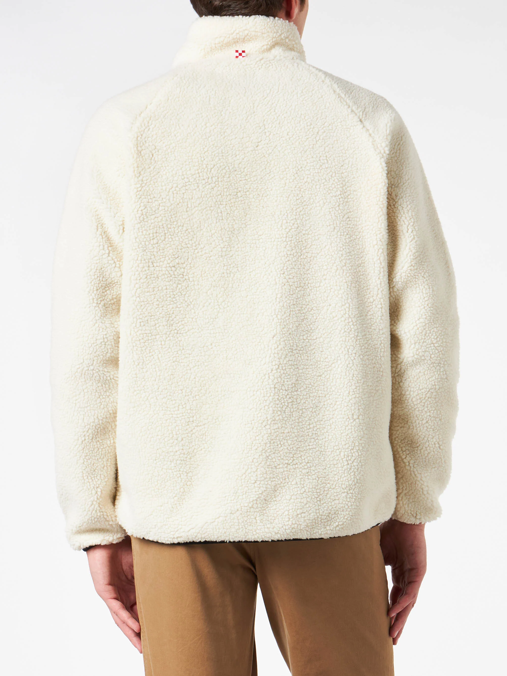 Man white sherpa jacket with check patch pockets - Image 2