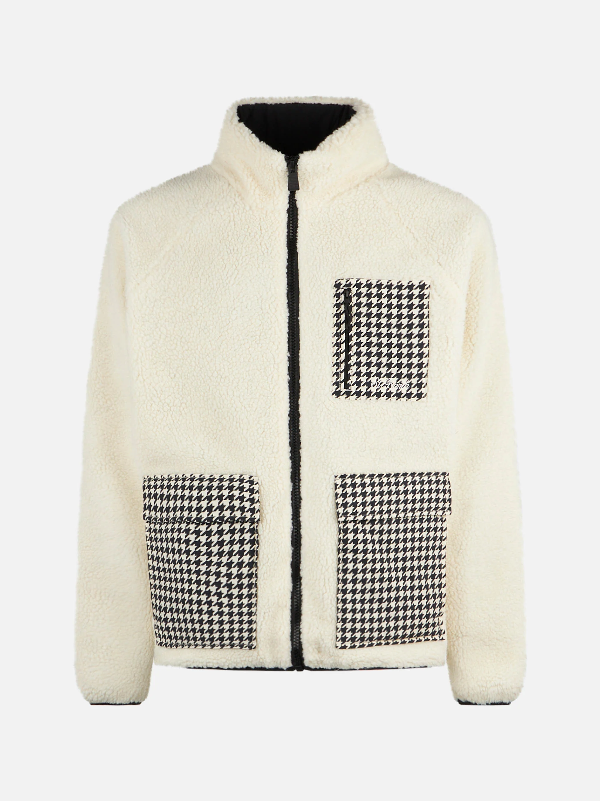 Man white sherpa jacket with check patch pockets - Image 4