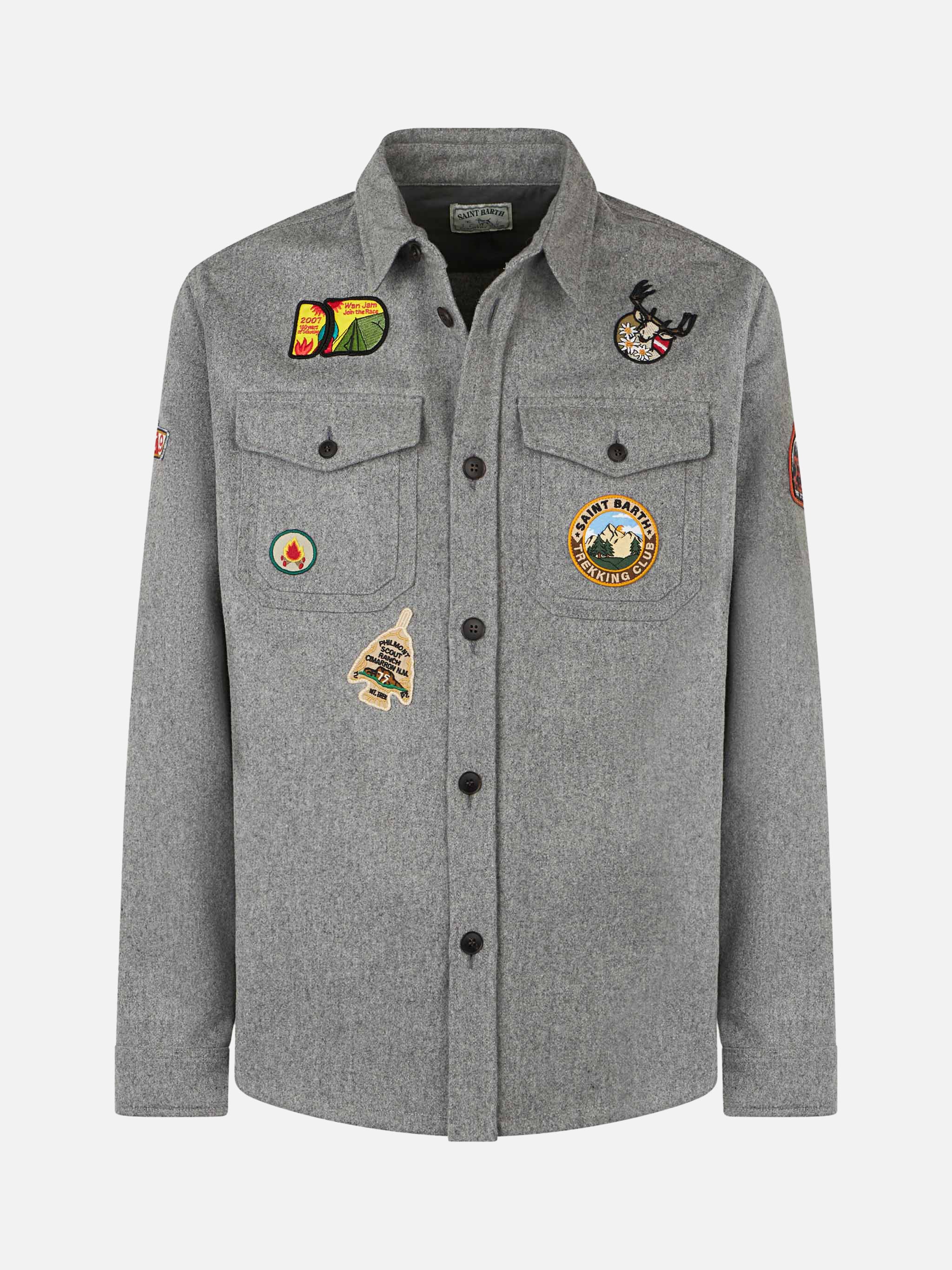 Man wooly grey overshirt with pockets and patches - Image 4
