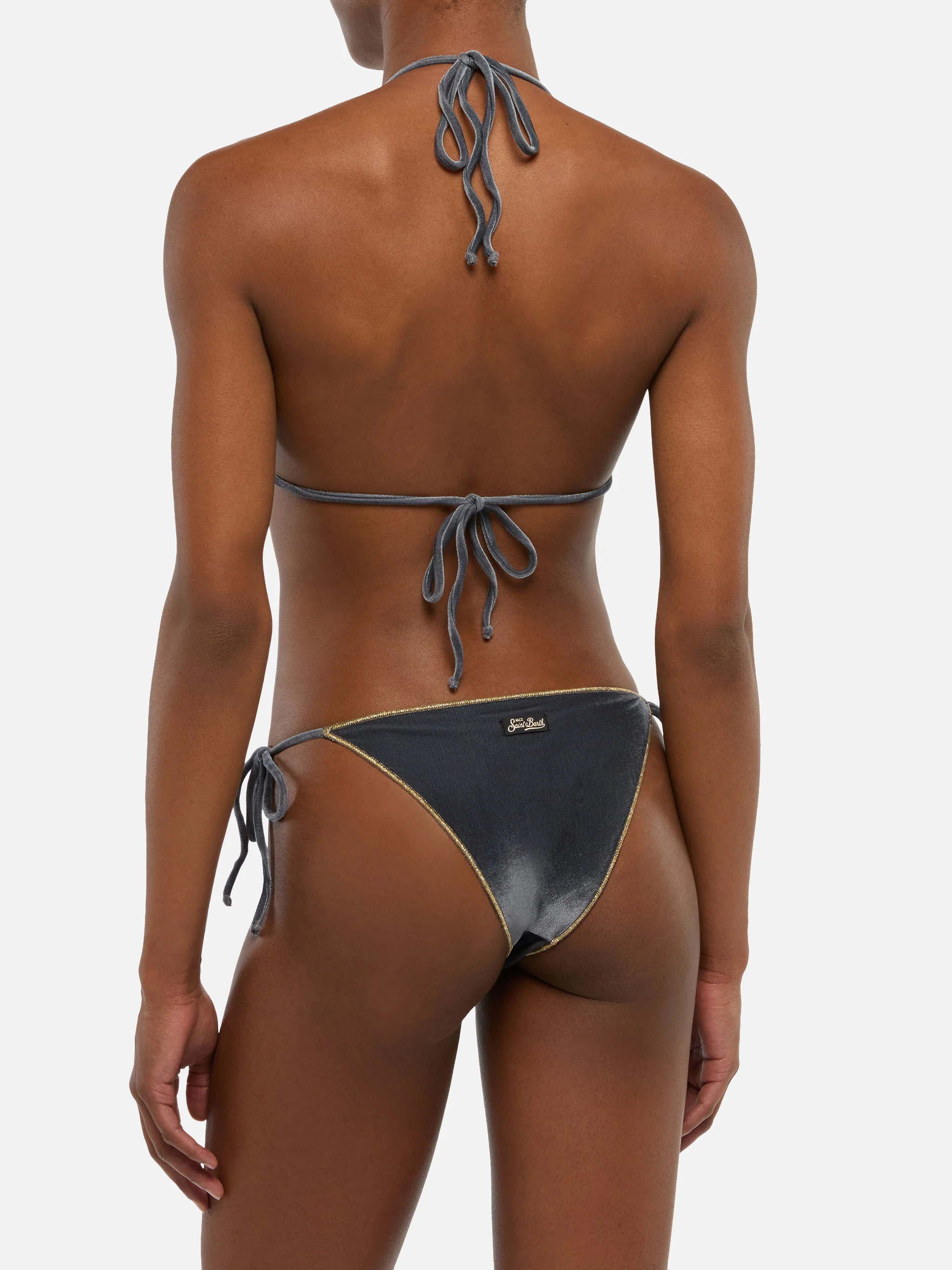 Leah Marielle classic triangle bikini in velvet with gold trim - Image 4