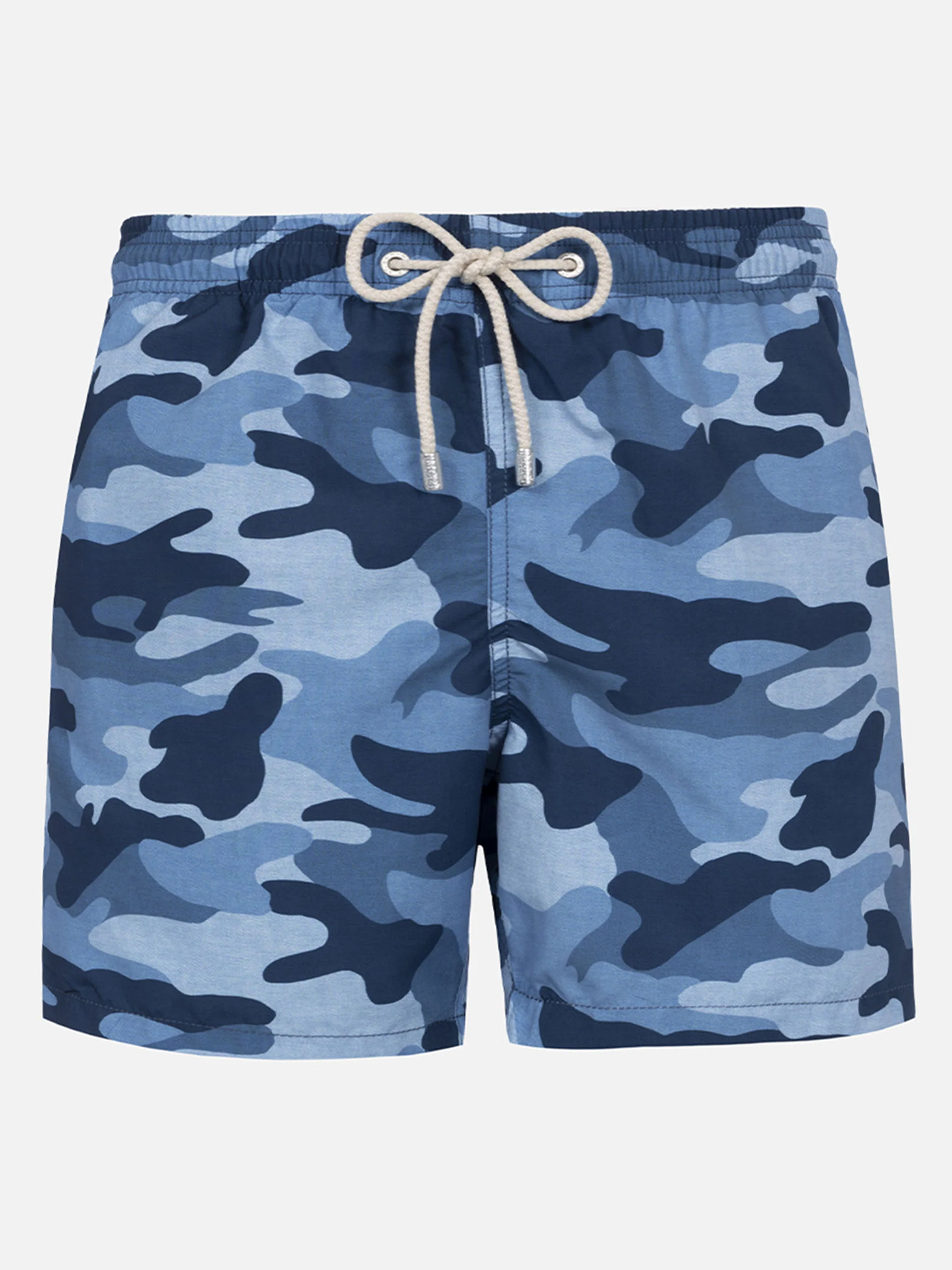 Mid-length Gustavia swim-shorts with denim camouflage print