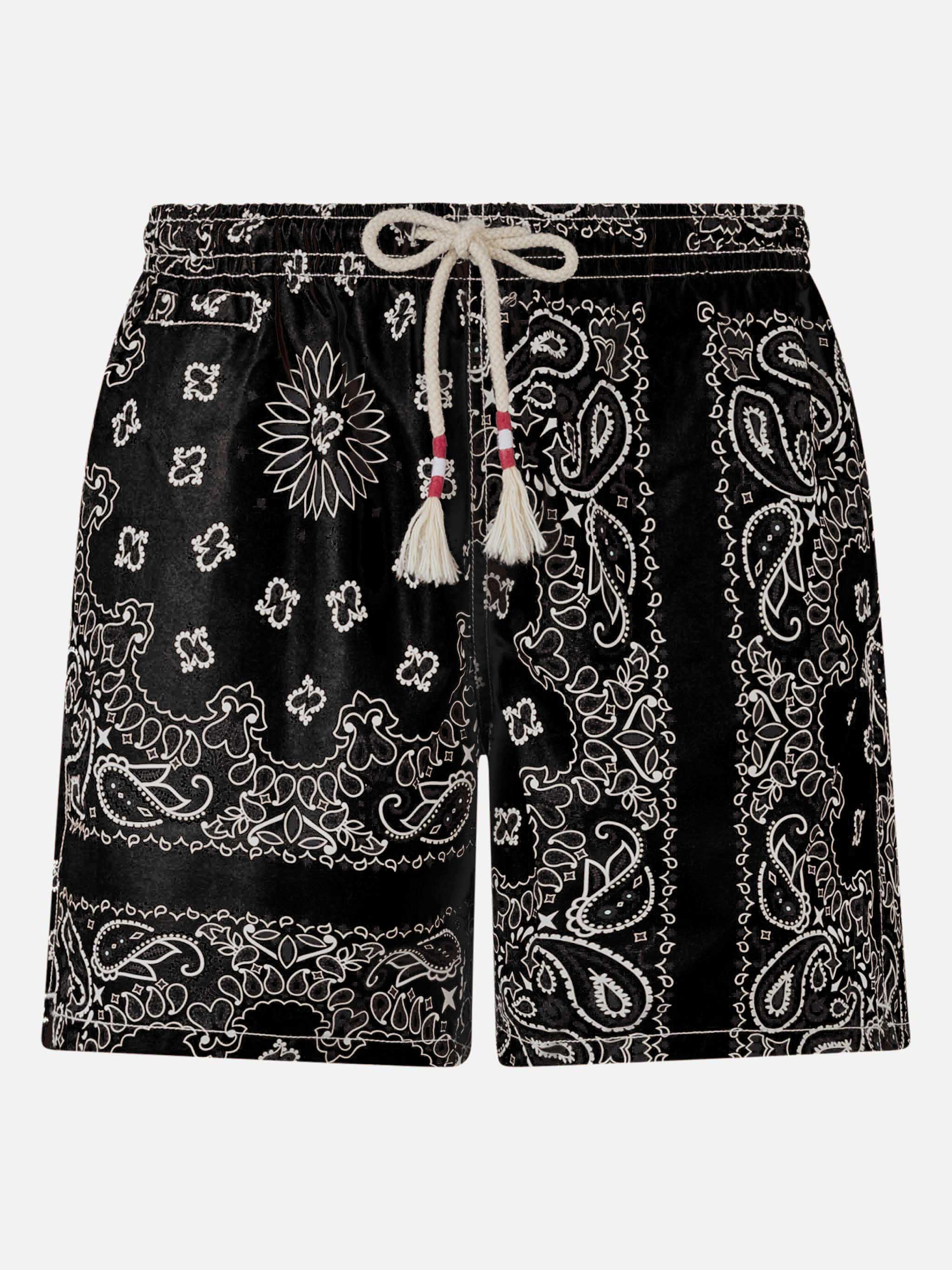 Mid-length swim-shorts Caprese with black bandana print