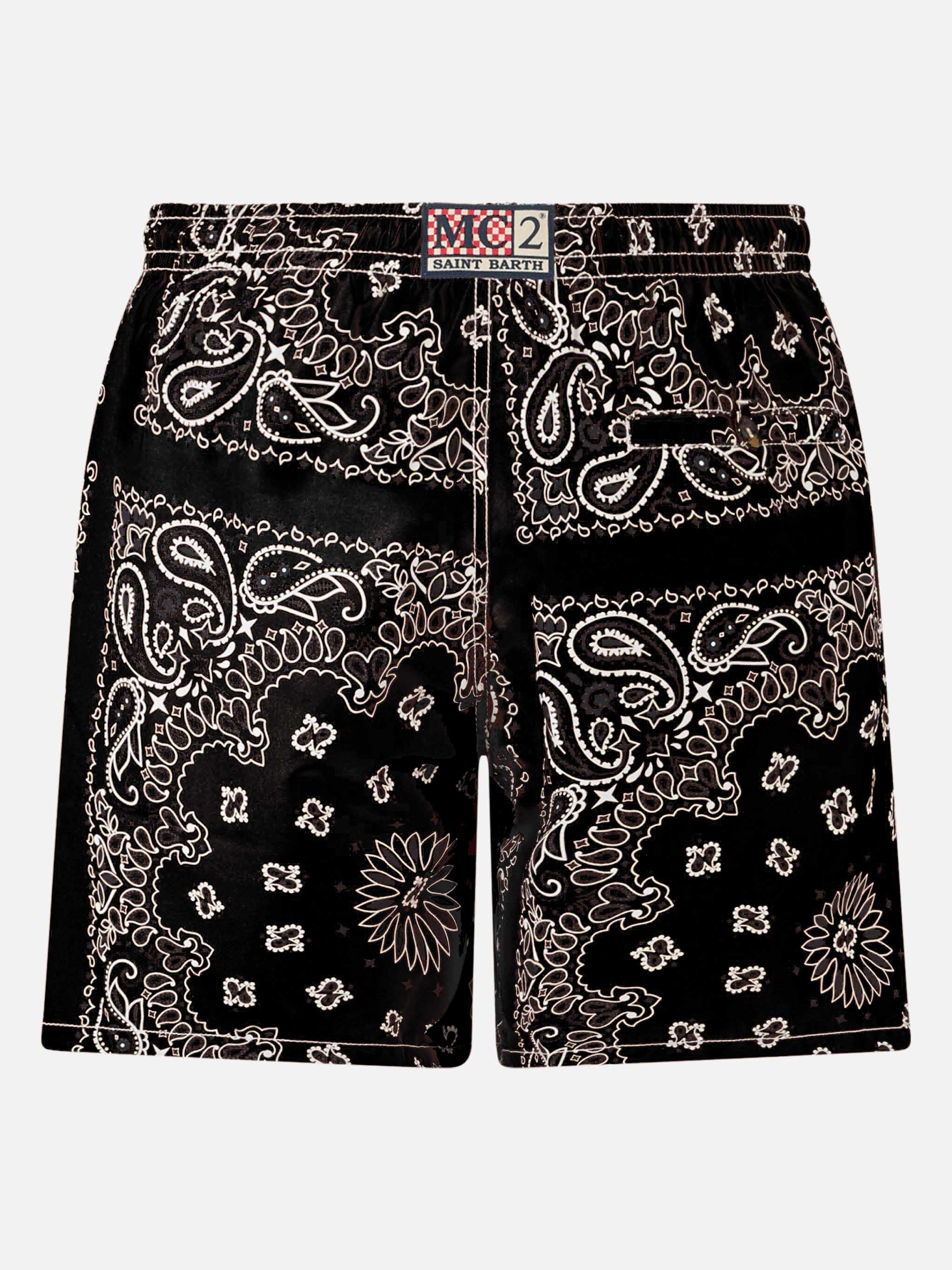 Mid-length swim-shorts Caprese with black bandana print - Image 2
