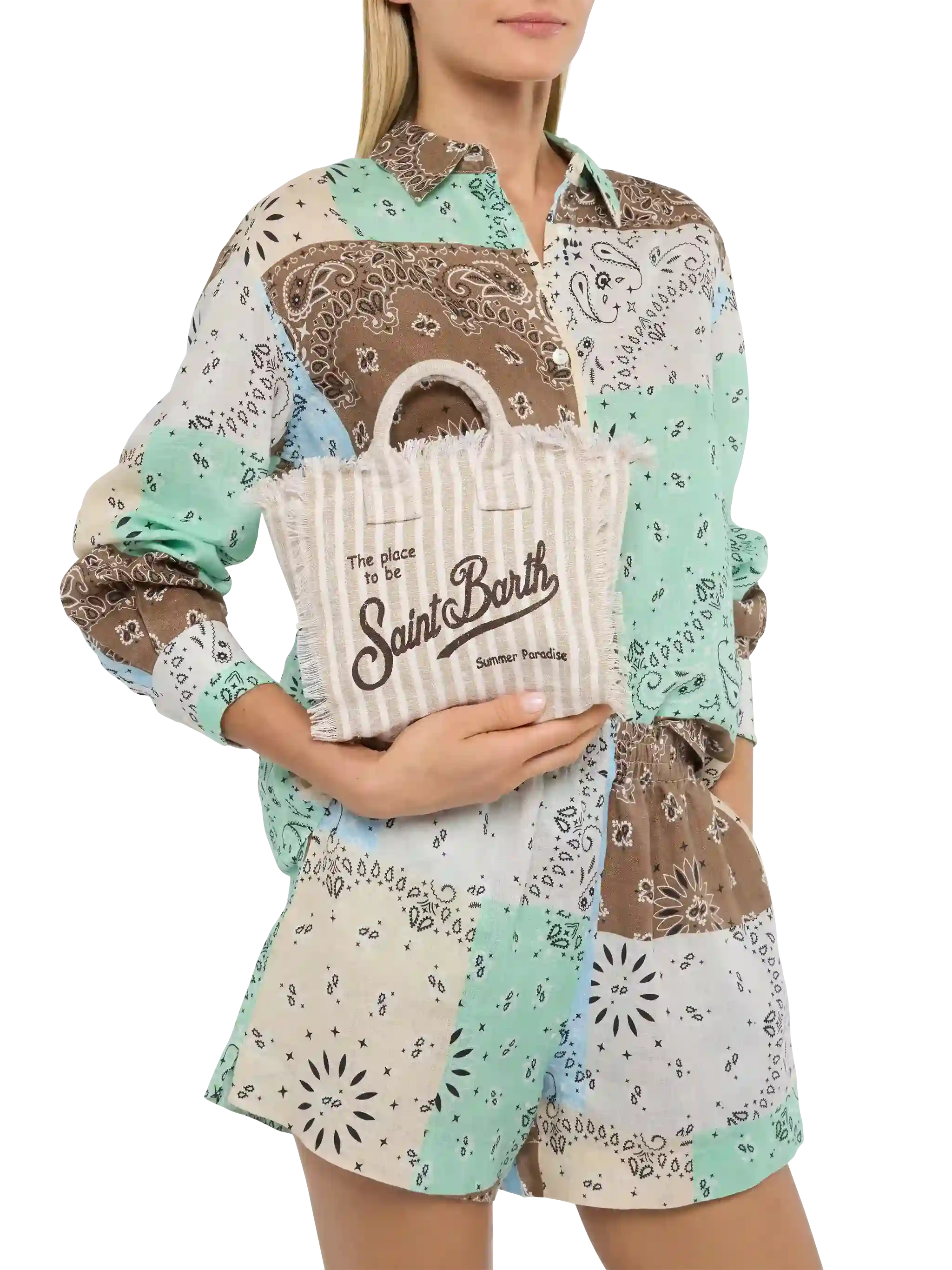 Mini Vanity Linen bag with striped print - Image 2