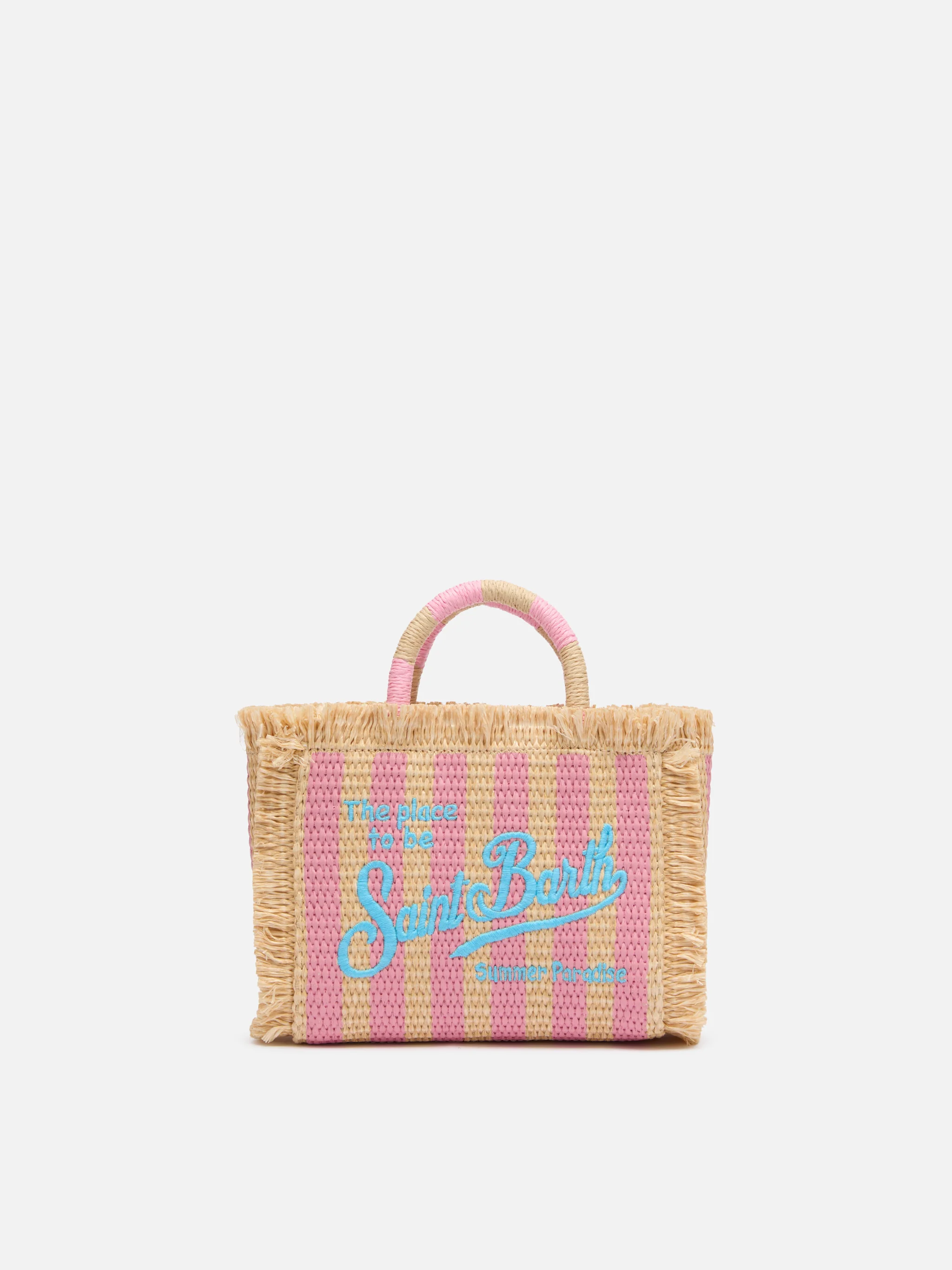 Mini Vanity Straw effect bag with striped print